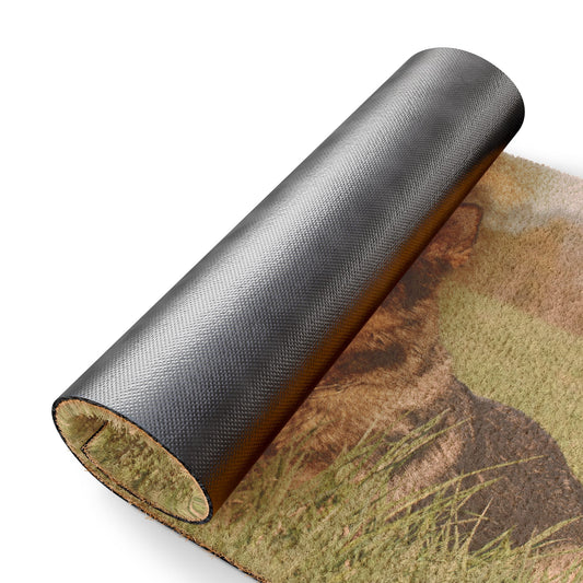 Dog Doormat Featuring Two Giant Working Line German Shepherds Sitting on the Grass