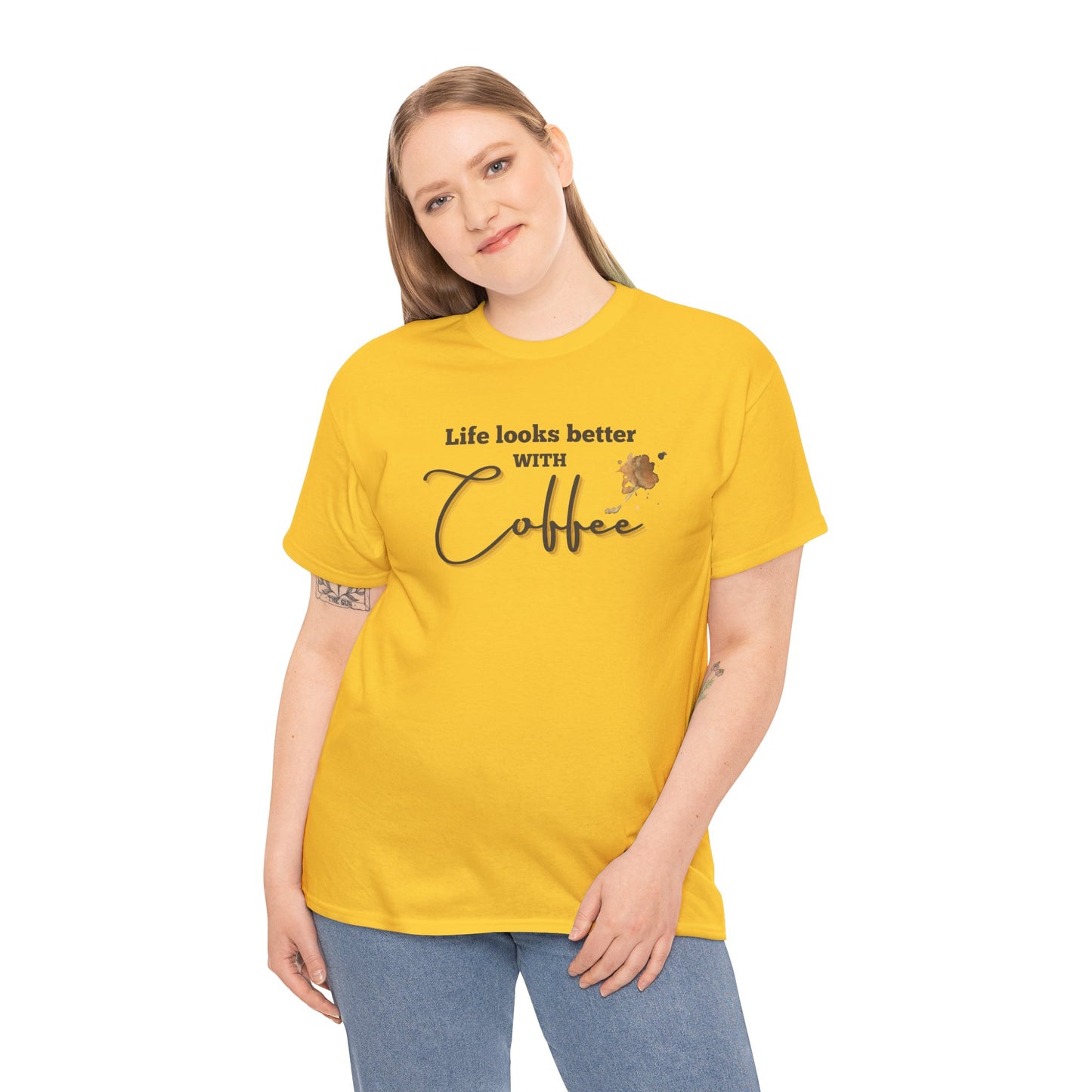 Life Looks Better with Coffee Tee | Unisex Cotton Tee for Coffee Lovers, Gift for Birthdays, Anniversaries, Casual Wear, Coffee-themed
