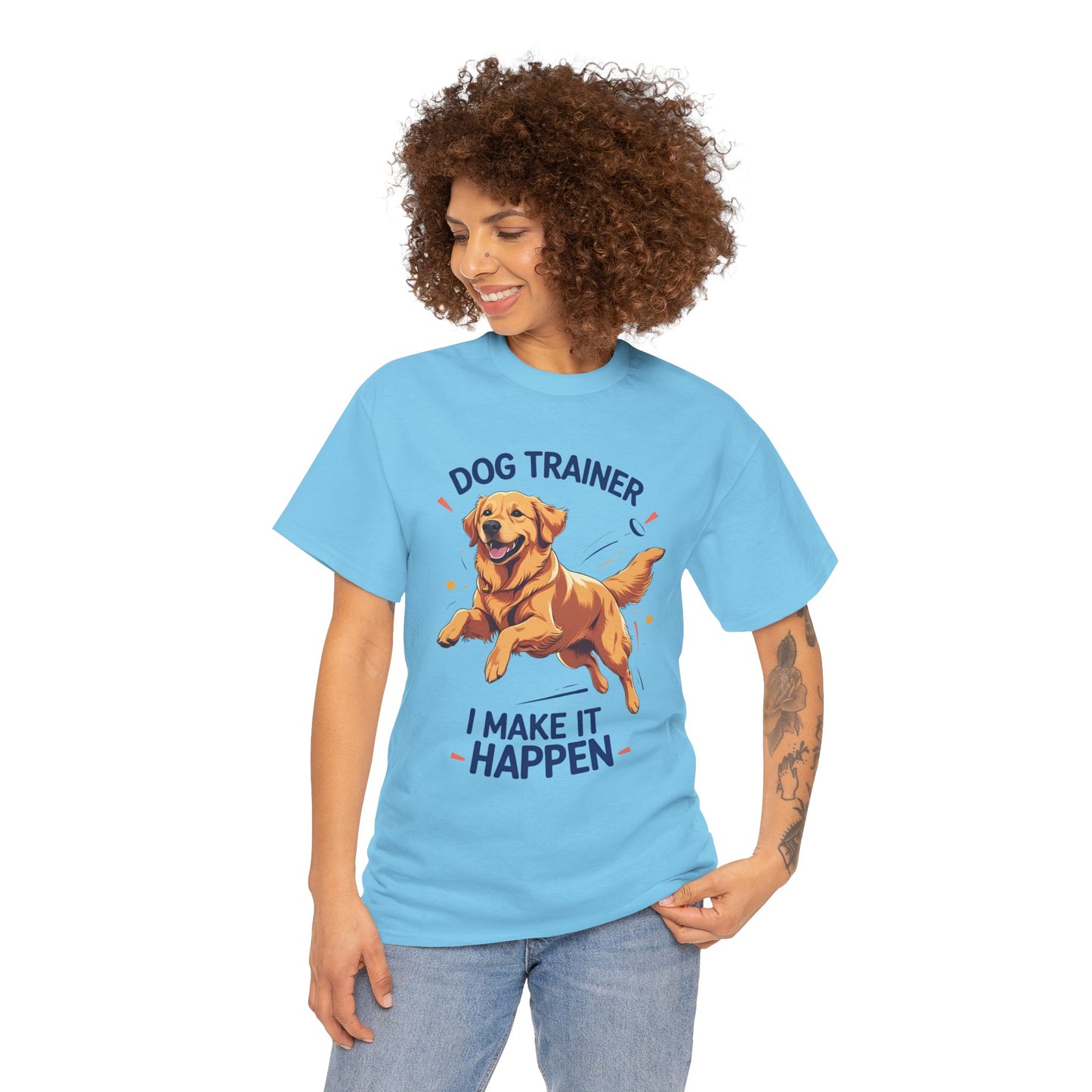 Dog Trainer Unisex Heavy Cotton Tee - I Make It Happen, Golden Retriever, Training Sessions, Gifts, Casual Wear, Animal Enthusiasts