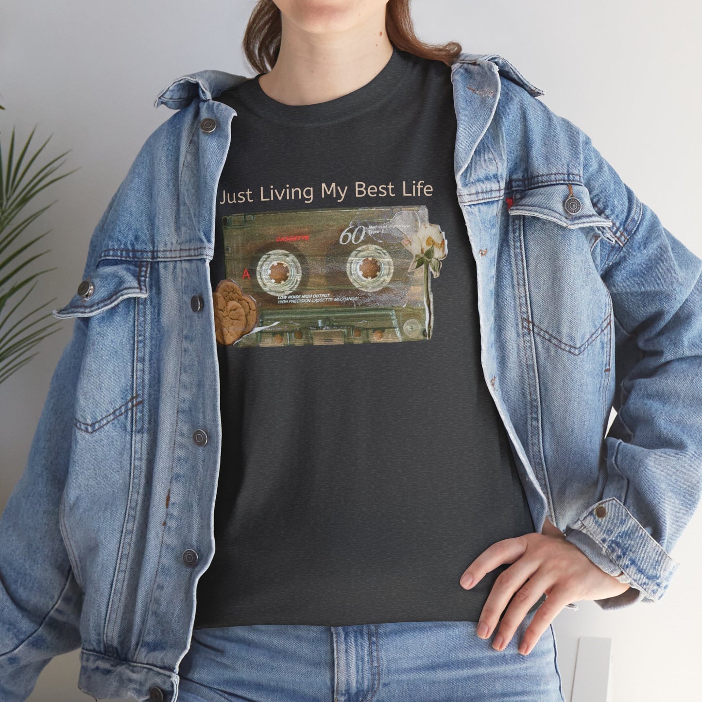 Just Living My Best Life Tee, Vintage Cassette T-Shirt, Casual Wear, Gift for Friends, Music Lover's Apparel