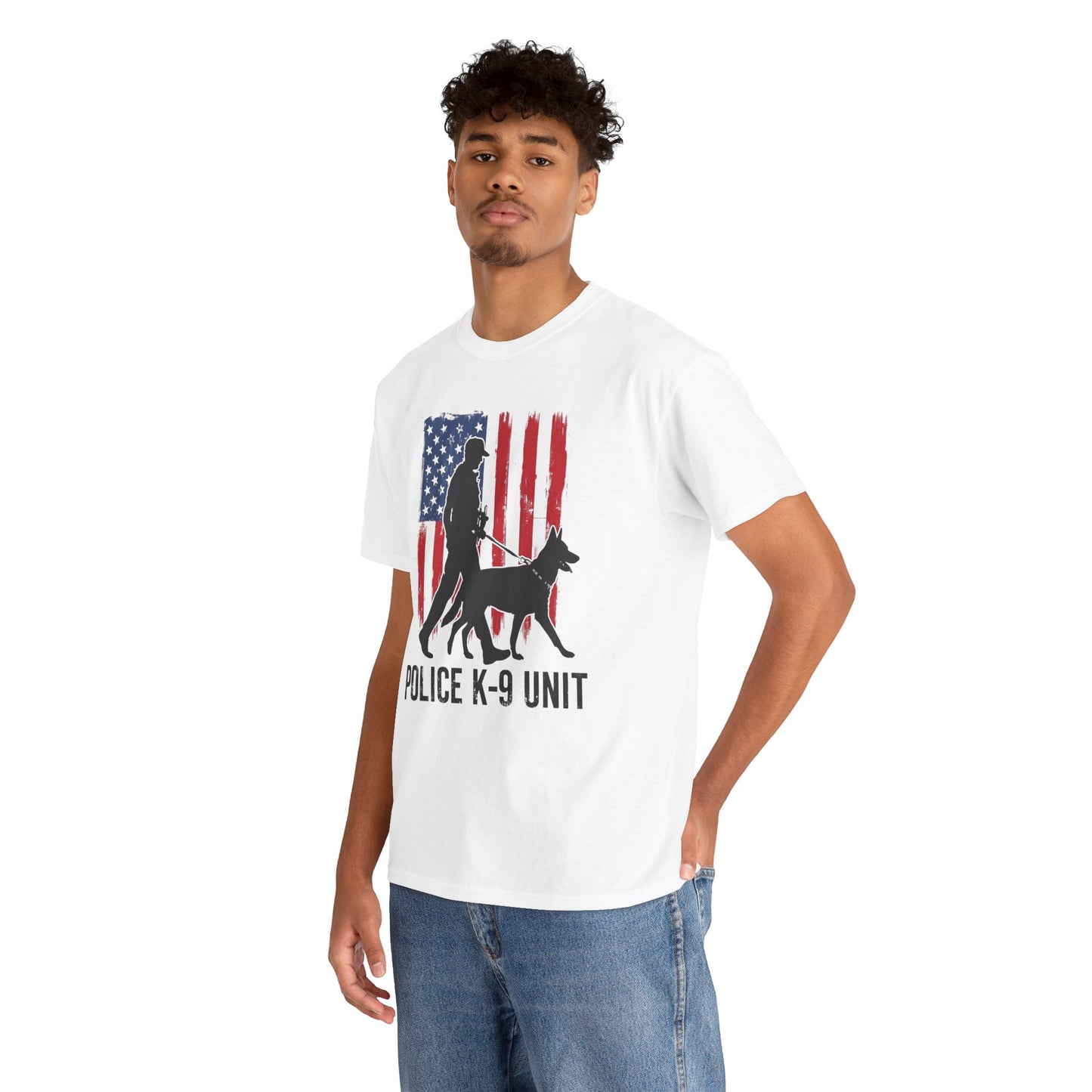 Patriotic Police K-9 Unit Heavy Cotton Tee, Unisex Cotton Shirt for Dog Lovers, Law Enforcement Apparel, Gifts for Police Officers