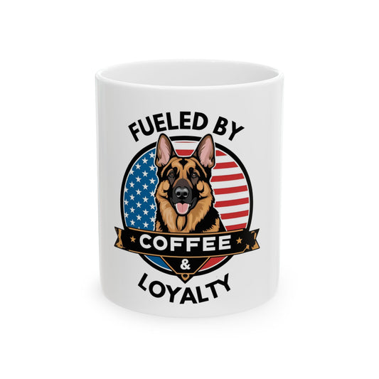 Fueled by Coffee & Loyalty - German Shepherd Ceramic Mug, Dog Lover Gift, Cute Pet Mug, Coffee Cup for Dog Owners