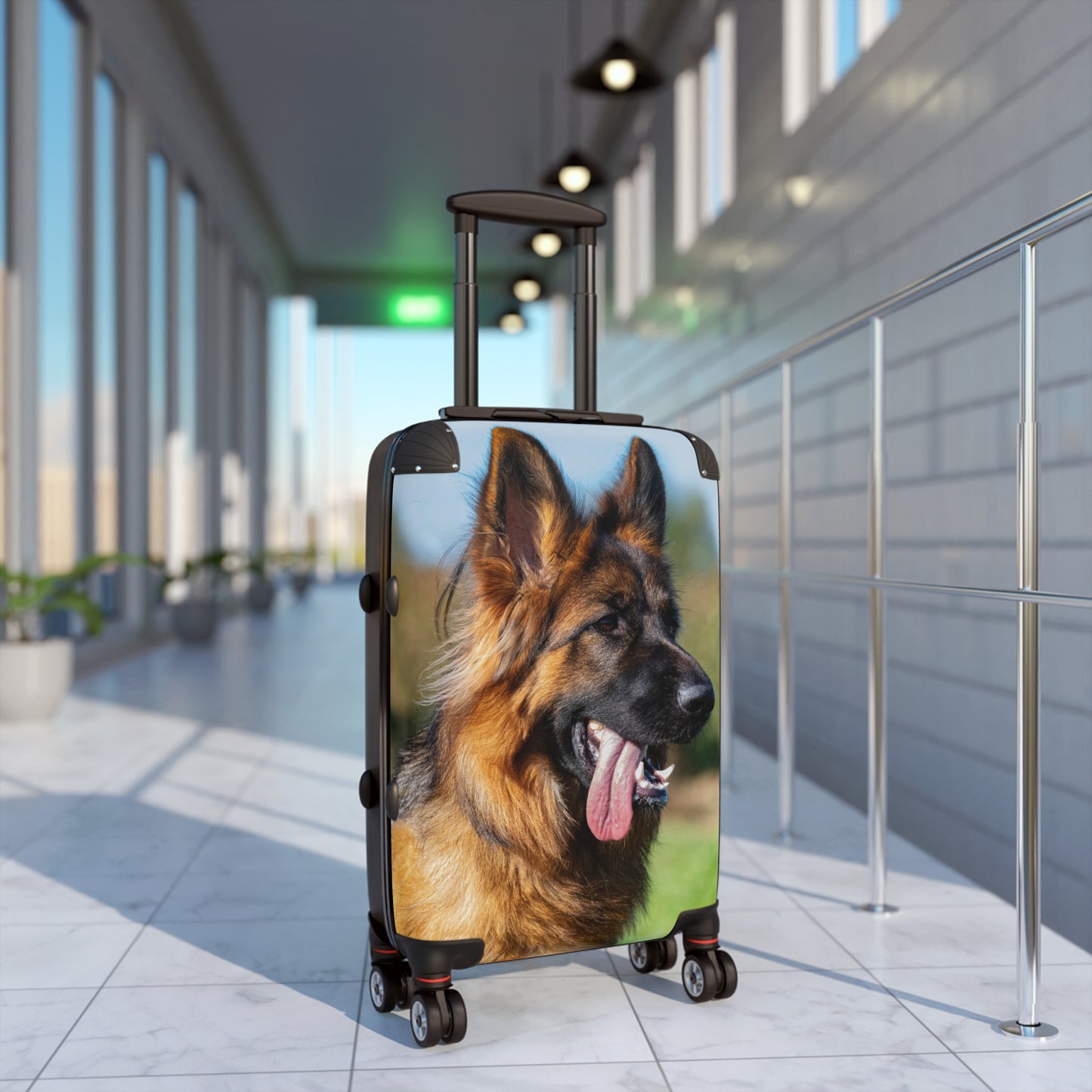 Dog Lover Suitcase Featuring a Long Coat German Shepherd Puppy  With a Hanging Tongue Looking Somewhere