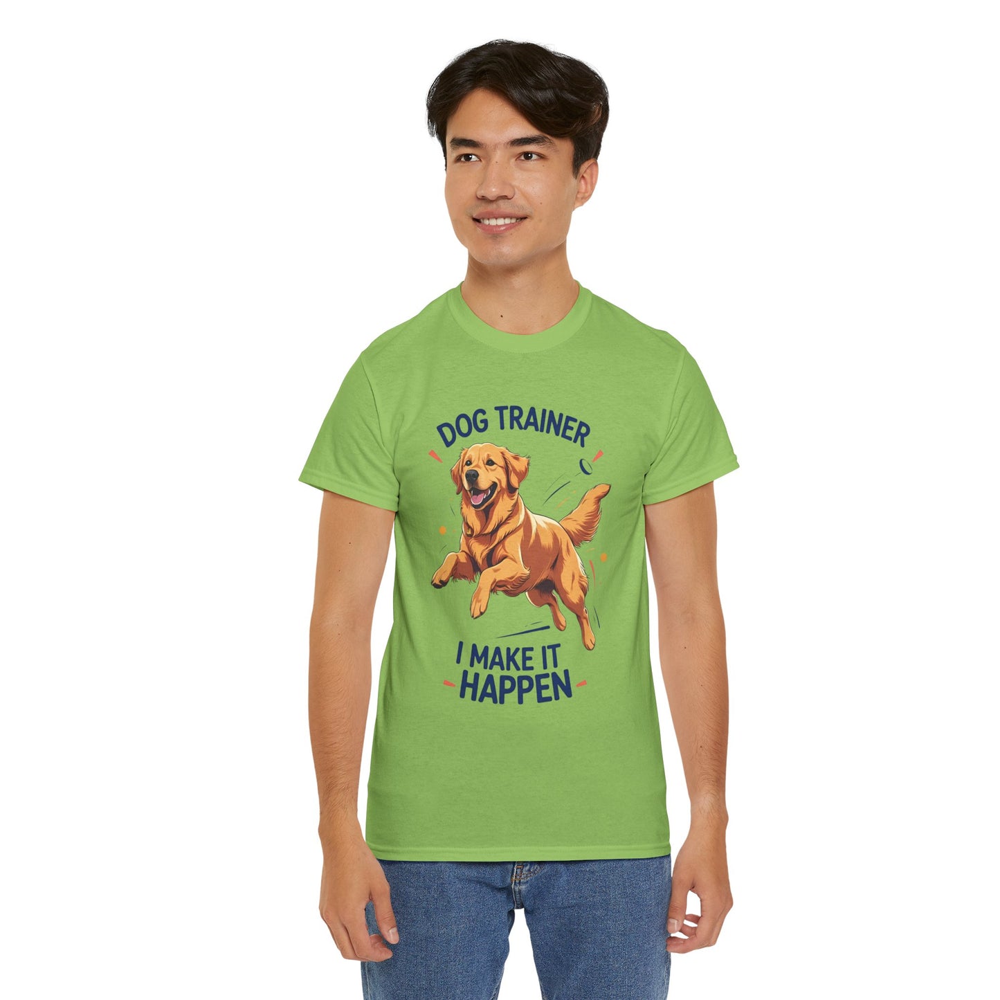 Dog Trainer Unisex Heavy Cotton Tee - I Make It Happen, Golden Retriever, Training Sessions, Gifts, Casual Wear, Animal Enthusiasts