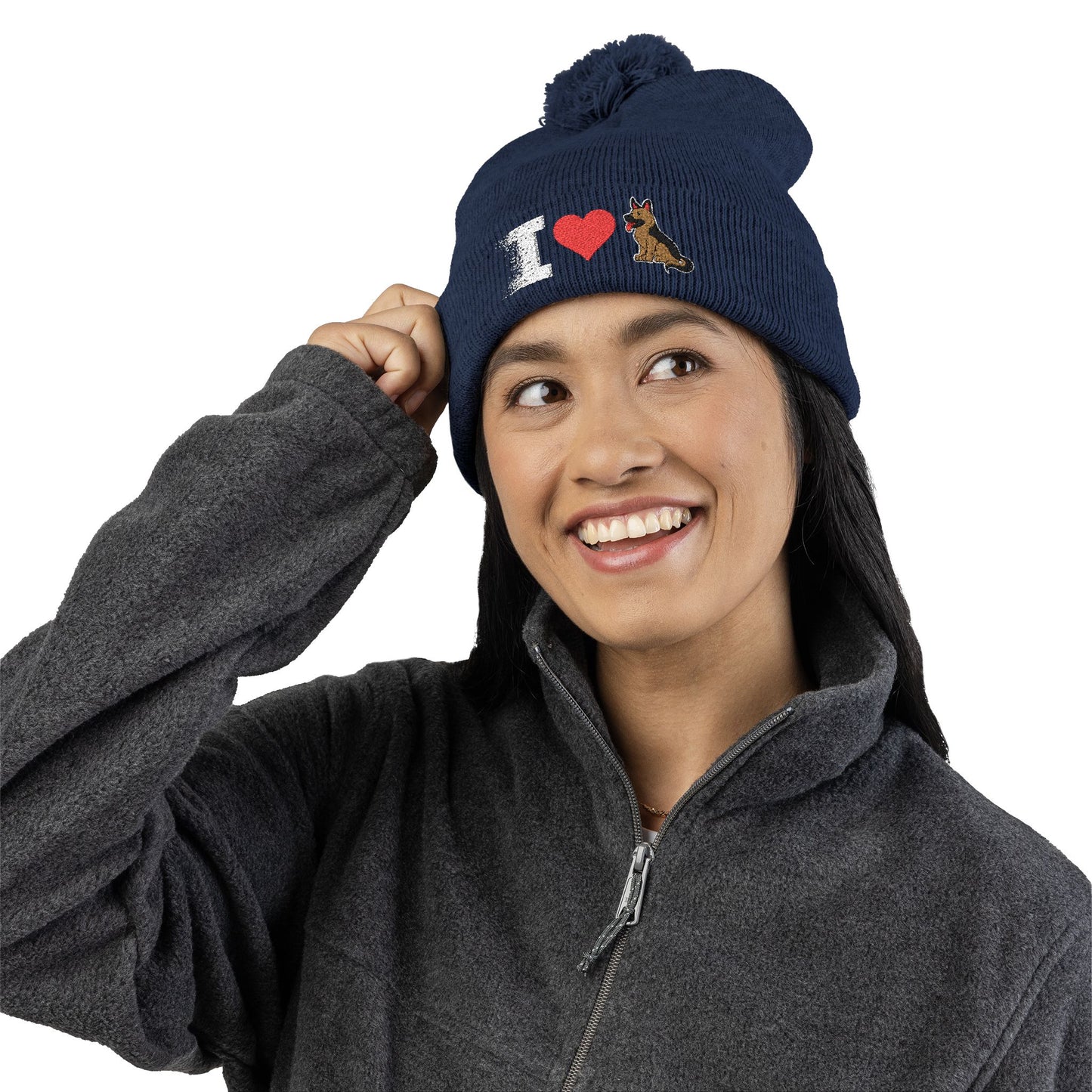 I Love My German Shepherd Embroidered Pom-Pom Knit Cap