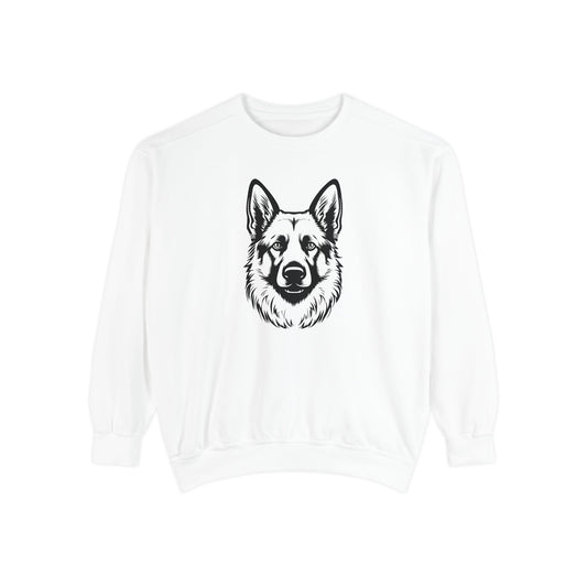 Unisex Dog Lover Sweatshirt With a Close Up Graphic of Black and Transparent German Shepherd