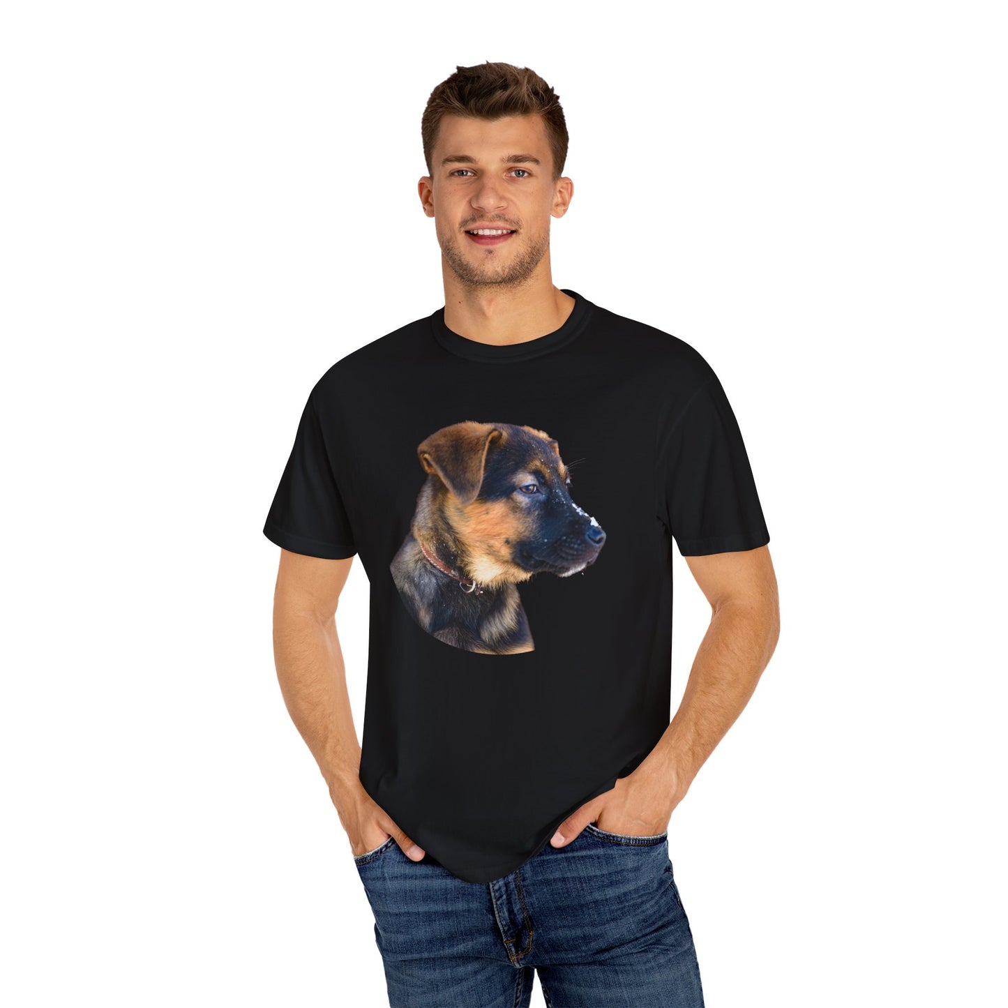 Unisex T-Shirt With Close Up Face of German Shepherd Puppy With Floppy Ears