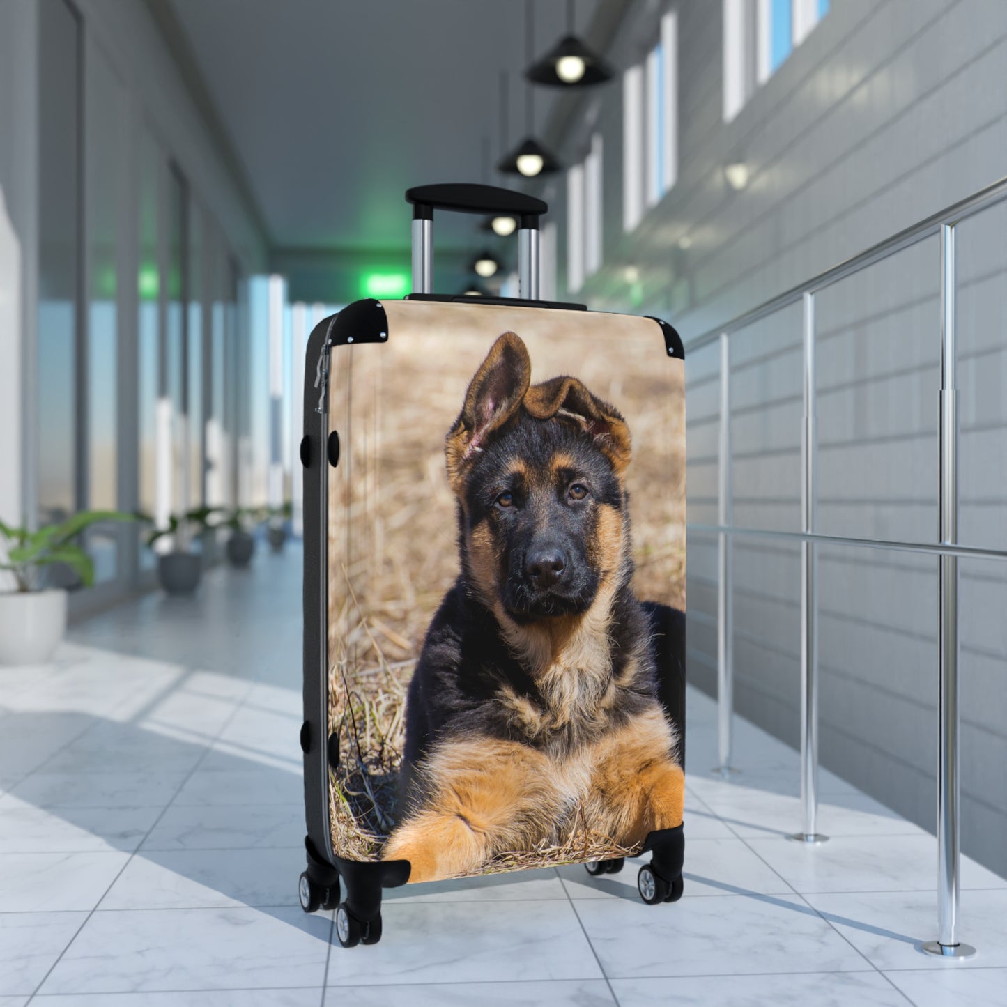 Dog Lovers Suitcase Featuring a Gorgeous German Shepherd Puppy Resting on Dry Grass