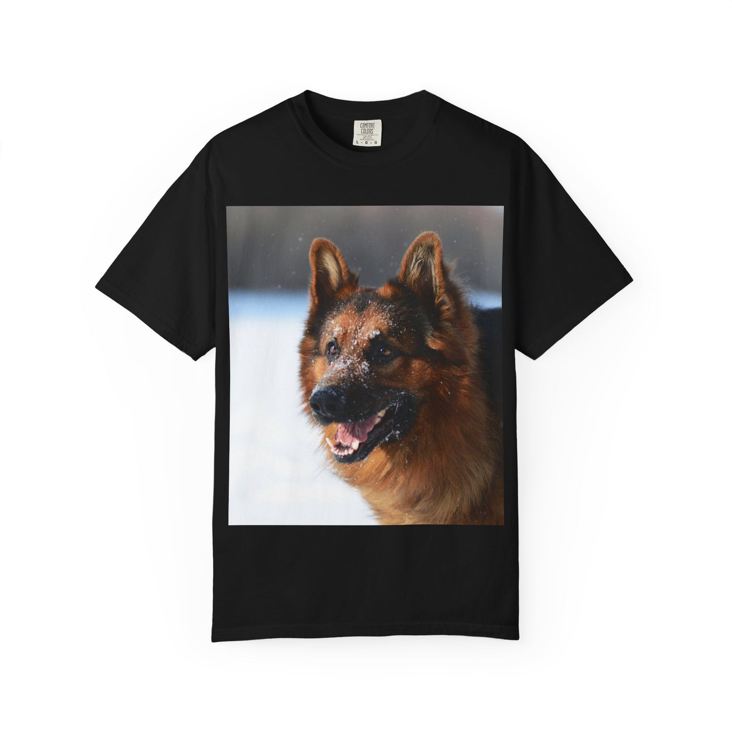 Unisex Dog Photograph T-Shirt - Giant German Shepherd In the Snow