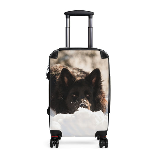 Winter Wonderland Dog Suitcase - A Giant Black German Shepherd Resting on the Snow