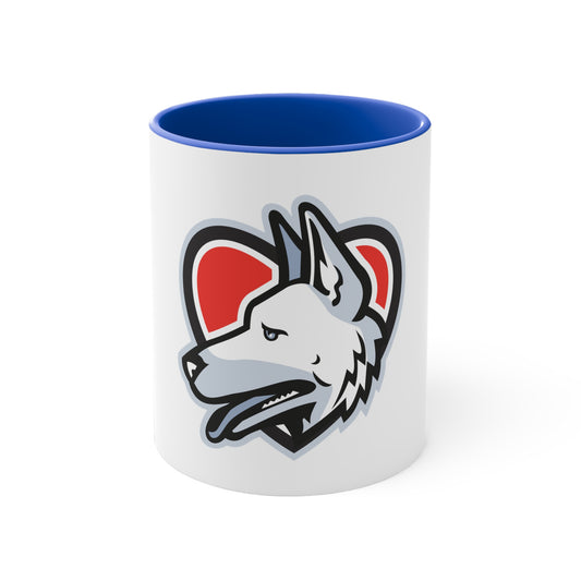 White Accent Dog Lover Ceramic Mug - 11oz With Graphic of German Shepherd on Red Heart