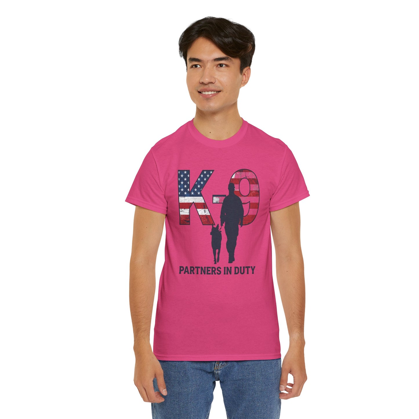 Patriotic K-9 T-Shirt - Partners in Duty Tee | Unisex Heavy Cotton Tee for Dog Lovers, Military Support, Gifts for Dog Handlers