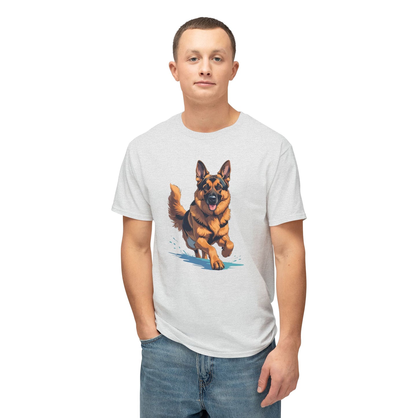 Running German Shepherd Dog Unisex HD Cotton™ T-shirt, Pet Lover Gift, Casual Wear, Animal Print Apparel, Funny Dog Shirt