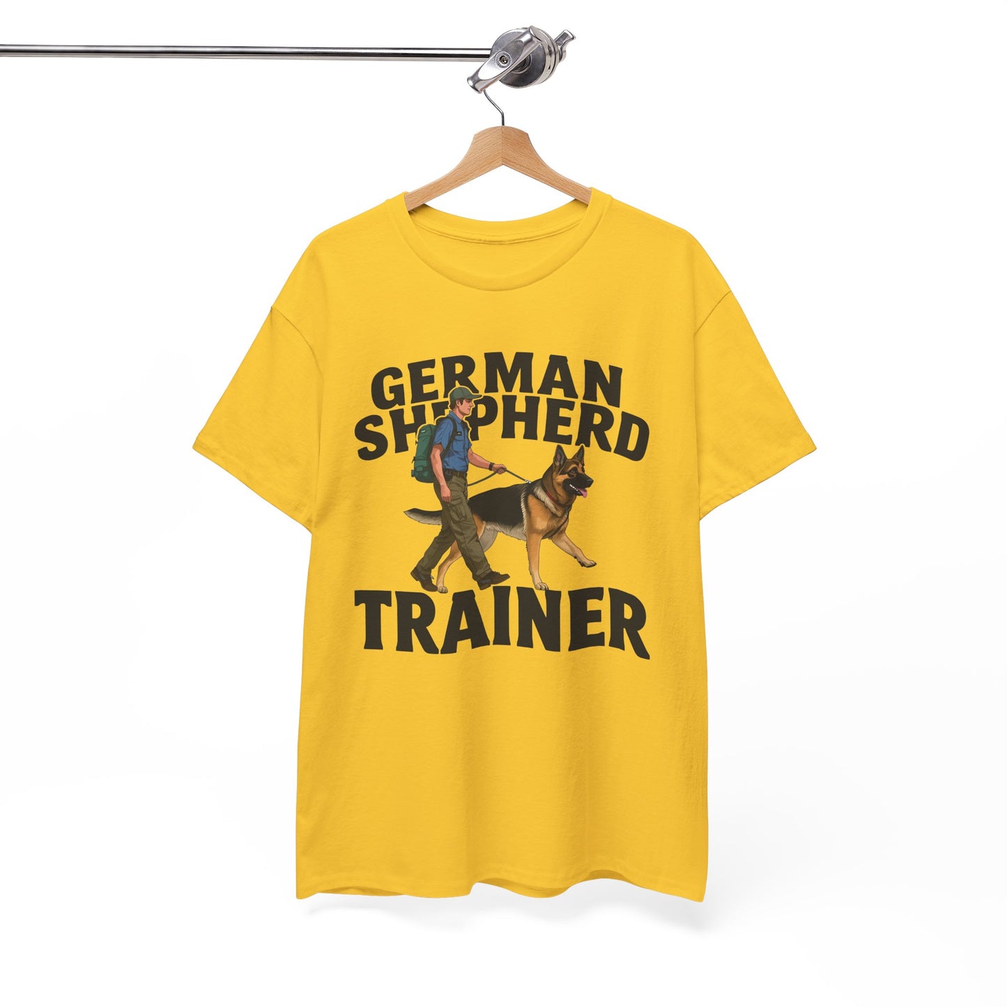 German Shepherd Trainer Tee - Man Holding a German Shepherd | Dog Lover Gift