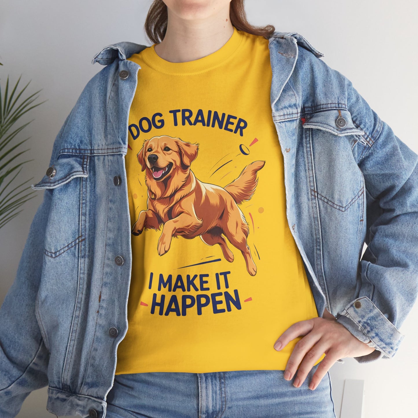 Dog Trainer Unisex Heavy Cotton Tee - I Make It Happen, Golden Retriever, Training Sessions, Gifts, Casual Wear, Animal Enthusiasts