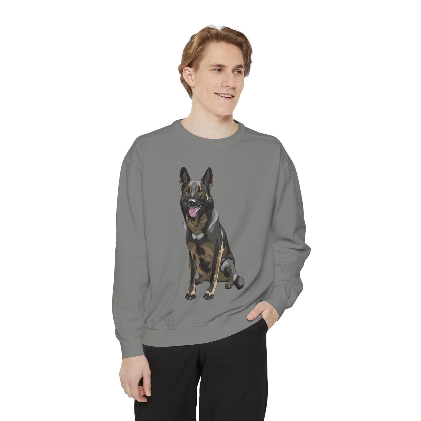Unisex Dog Lover Sweatshirt With a Graphic of Sable German Shepherd Sloppily Sitting