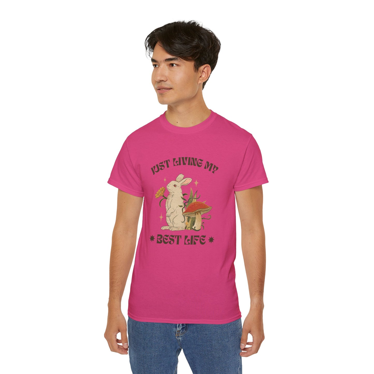 Unisex Ultra Cotton Tee - Just Living My Best Life Bunny Design, Cute Rabbit Shirt, Gift for Animal Lovers, Spring Fashion