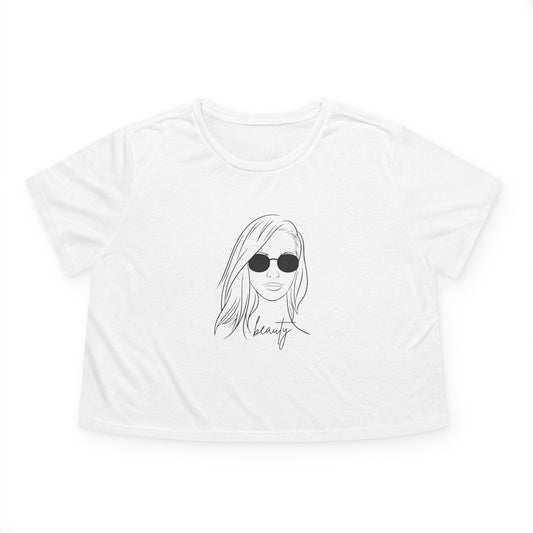 Chic Women's Flowy Cropped Tee with Minimalist Beauty Design, Casual Top, Summer Wardrobe Staple, Gift for Her, Everyday Wear