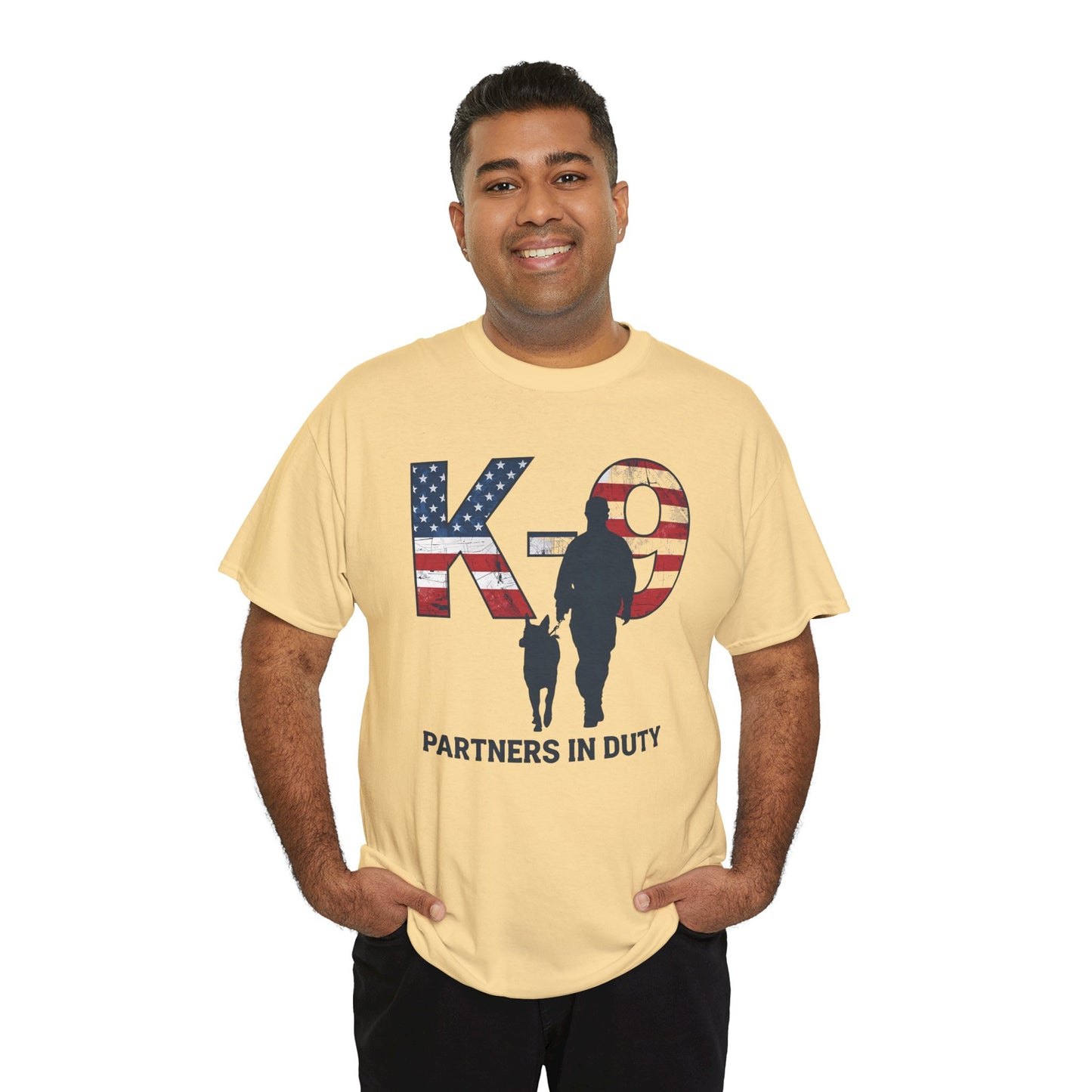 Patriotic K-9 T-Shirt - Partners in Duty Tee | Unisex Heavy Cotton Tee for Dog Lovers, Military Support, Gifts for Dog Handlers