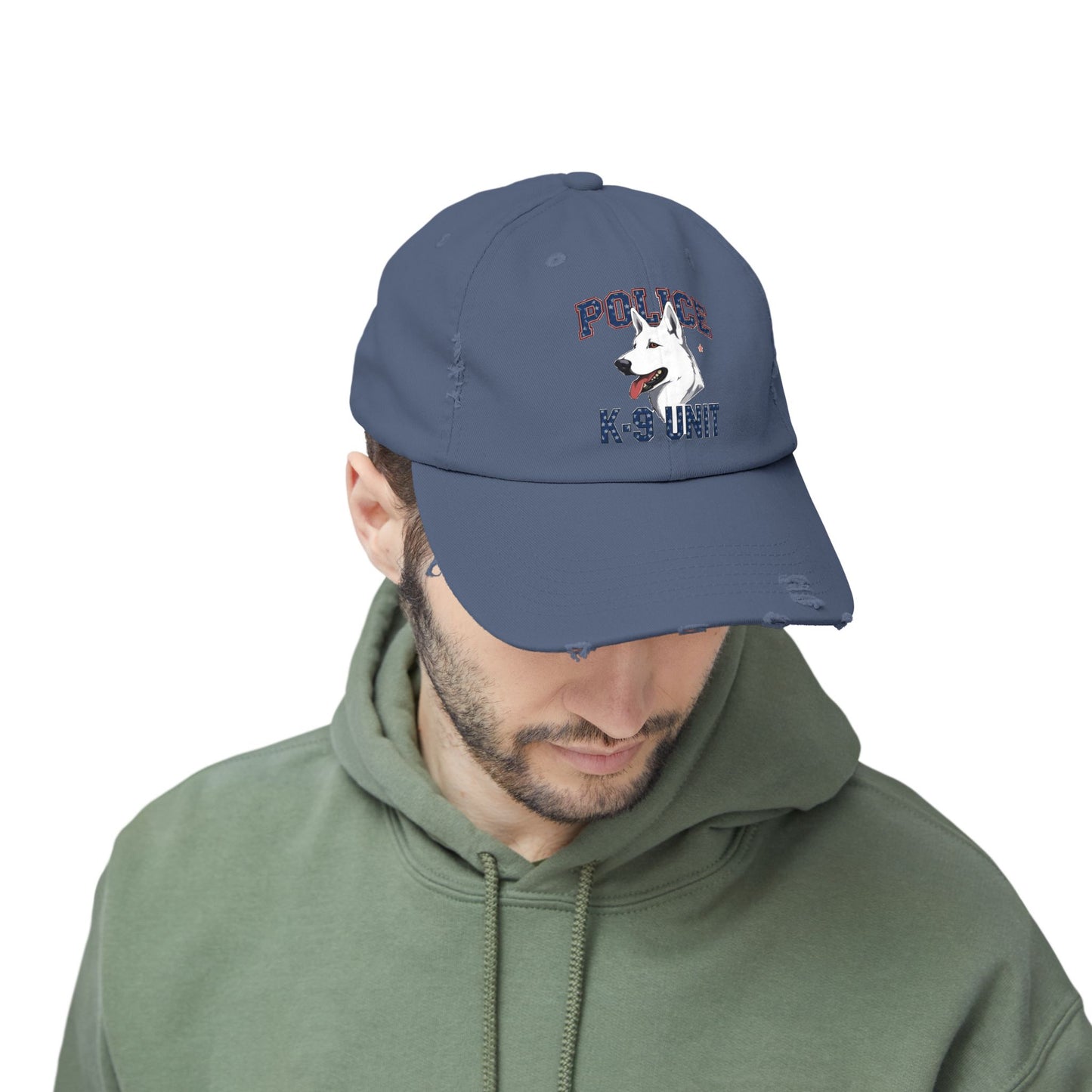 Unisex Distressed Cap with Police K9 Design Featuring German Shepherd, Trendy Dog Lover Hat, Perfect Gift for Police Supporters