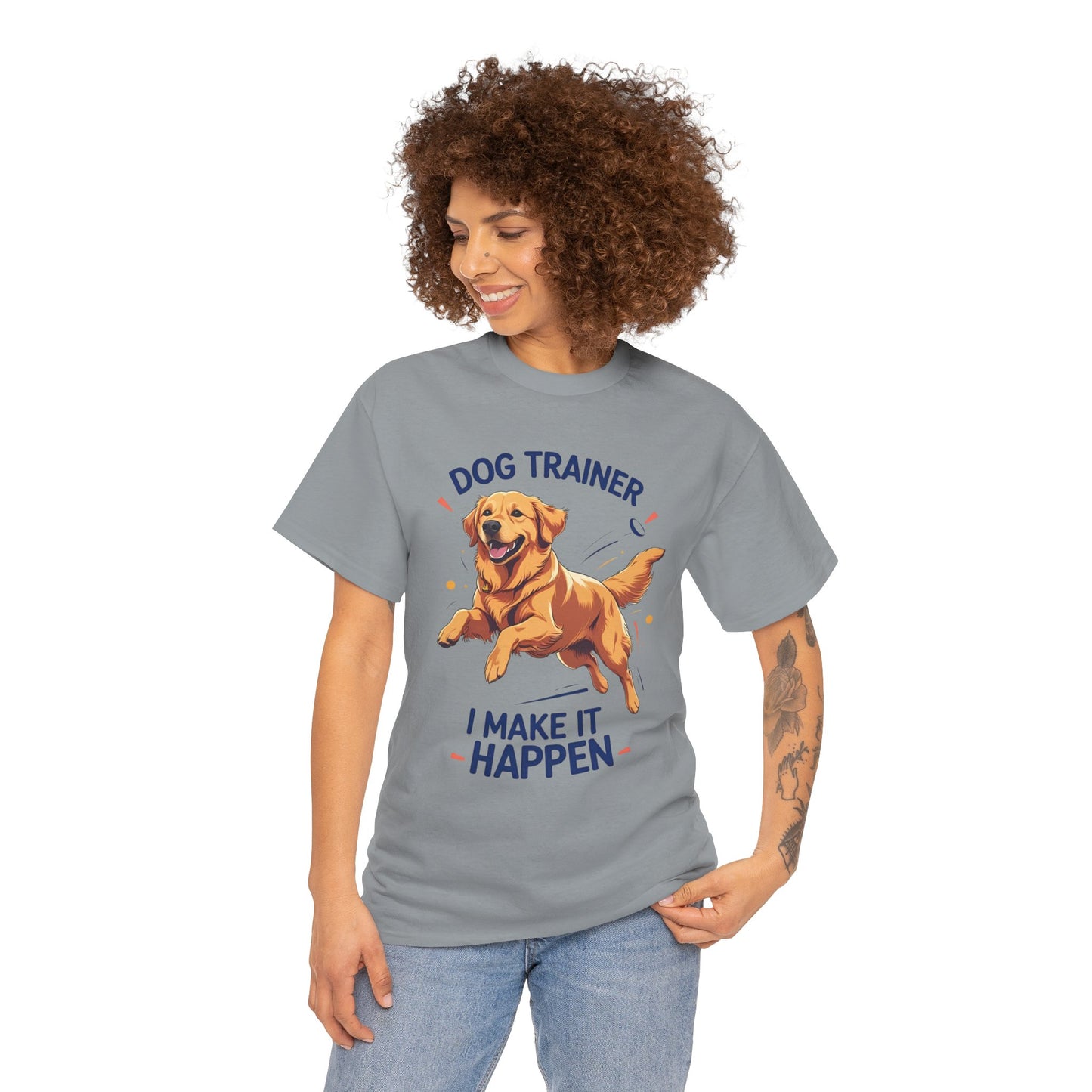 Dog Trainer Unisex Heavy Cotton Tee - I Make It Happen, Golden Retriever, Training Sessions, Gifts, Casual Wear, Animal Enthusiasts