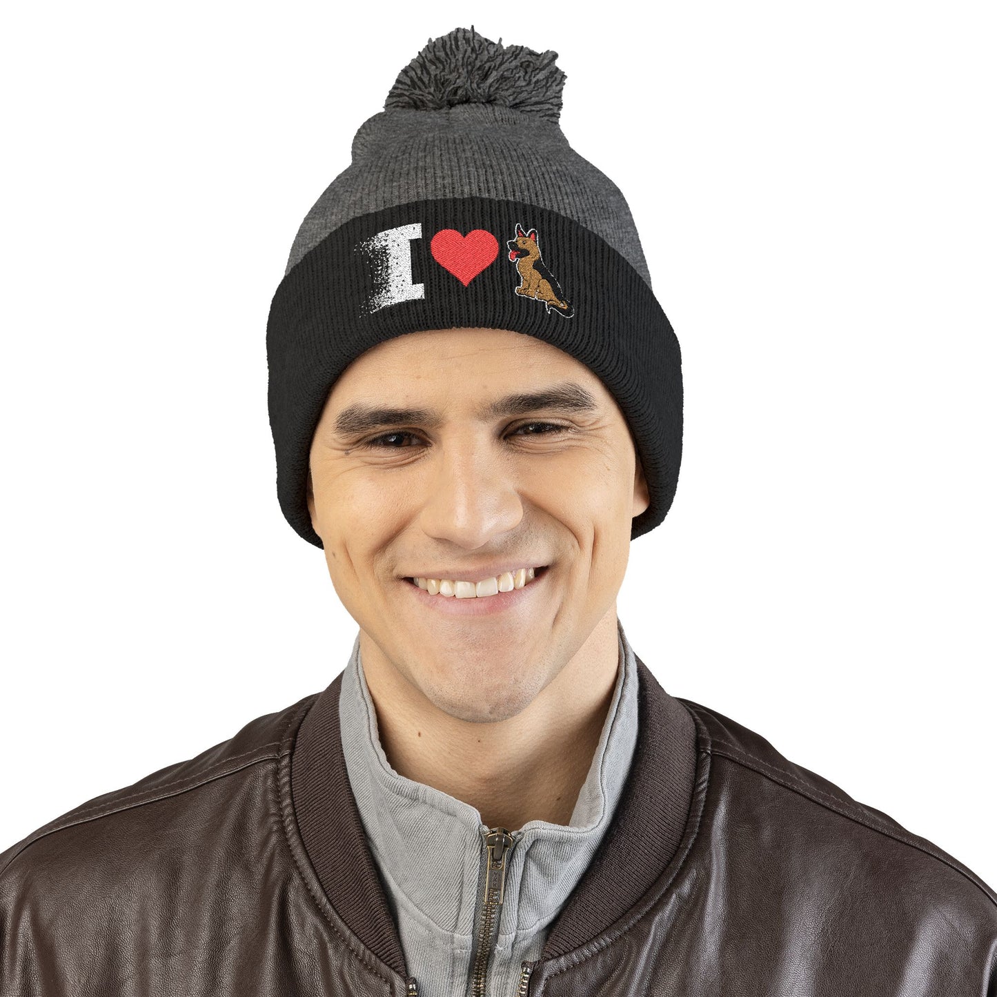 I Love My German Shepherd Embroidered Pom-Pom Knit Cap