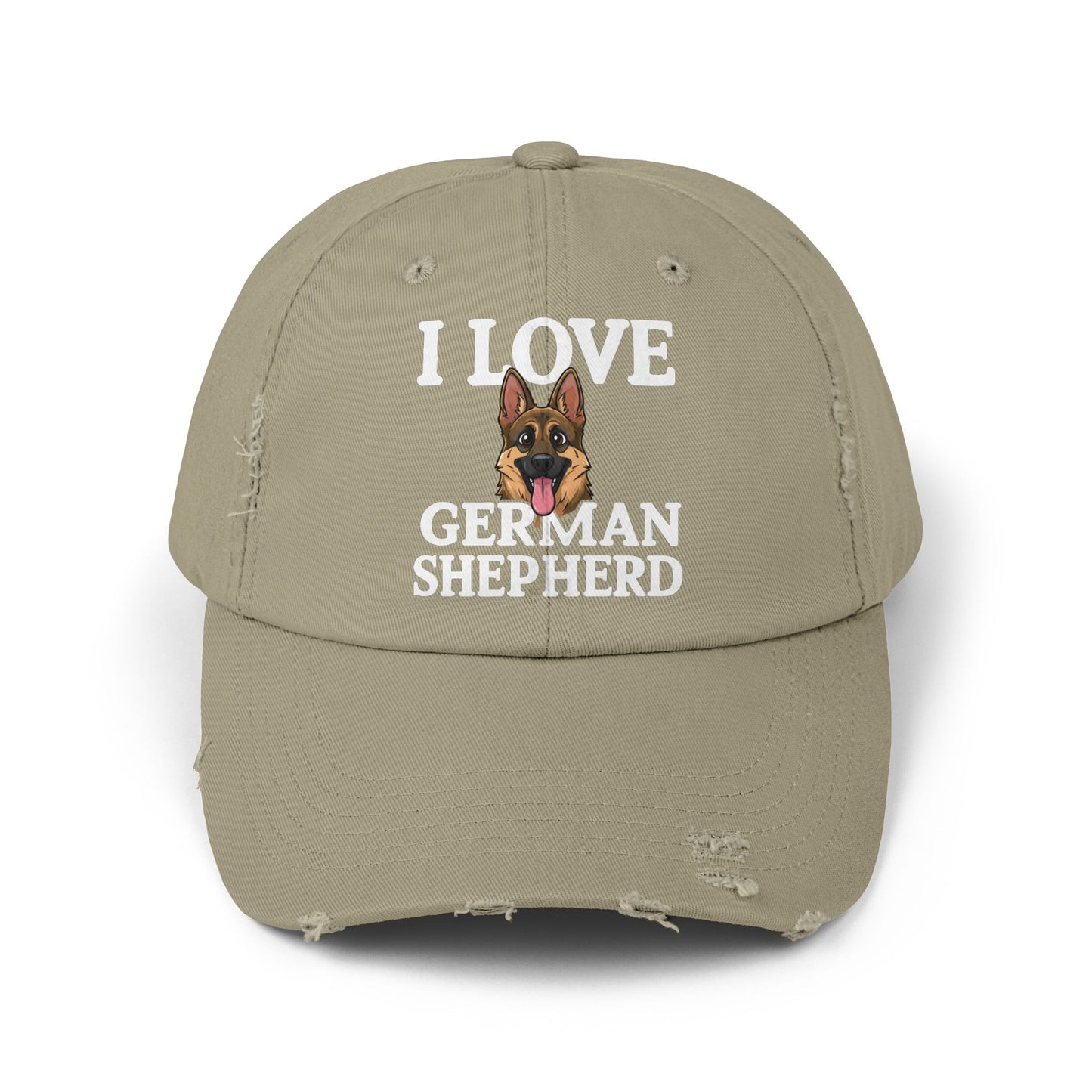 I Love German Shepherd Distressed Cap - Unisex Adjustable Baseball Hat