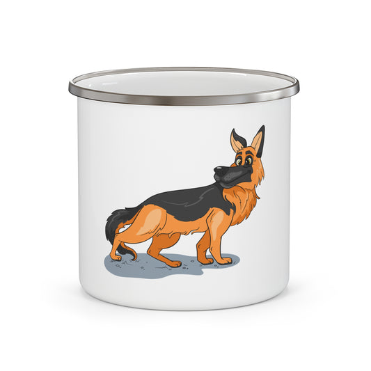 Lightweight Enamel Camping Mug With a Graphic of German Shepherd Turning His Head