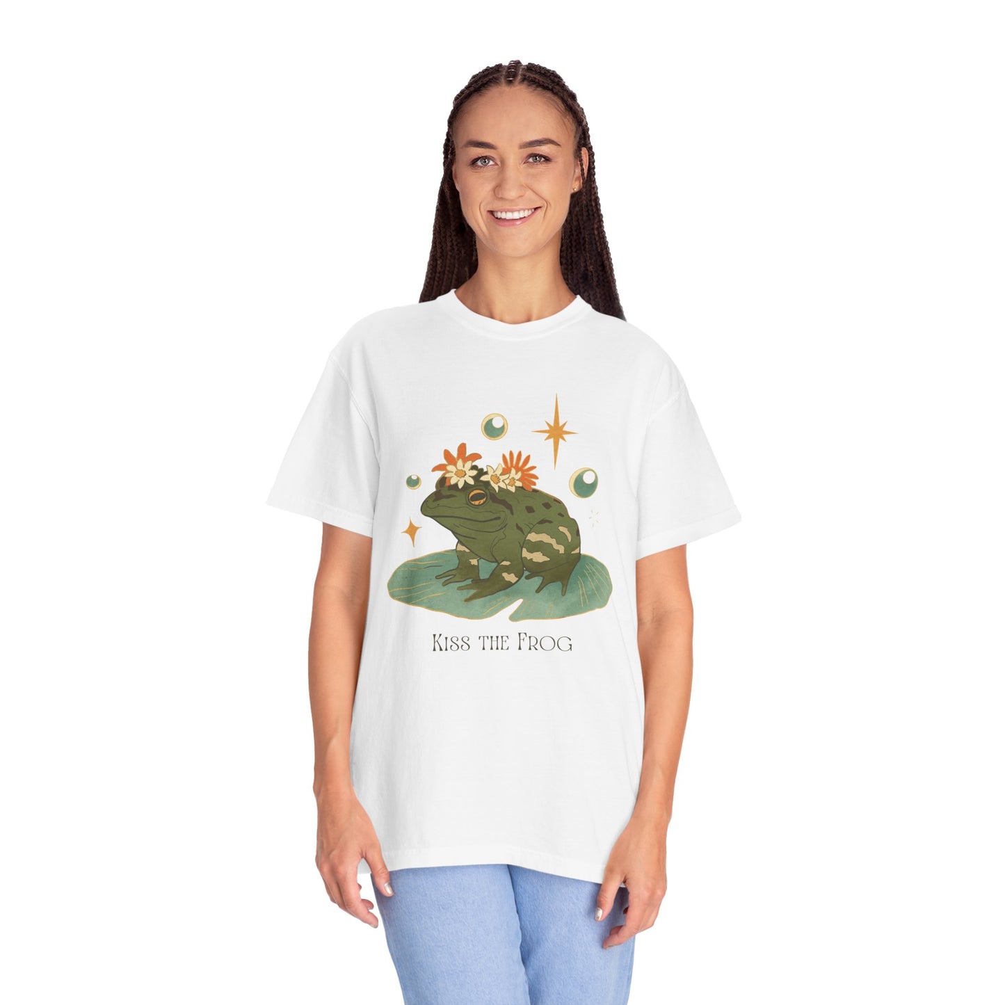 Kiss the Frog T-Shirt, Garment-Dyed Unisex Tee, Fun Gift for Nature Lovers, Cute Frog Graphic T-Shirt, Ideal for Casual Outings