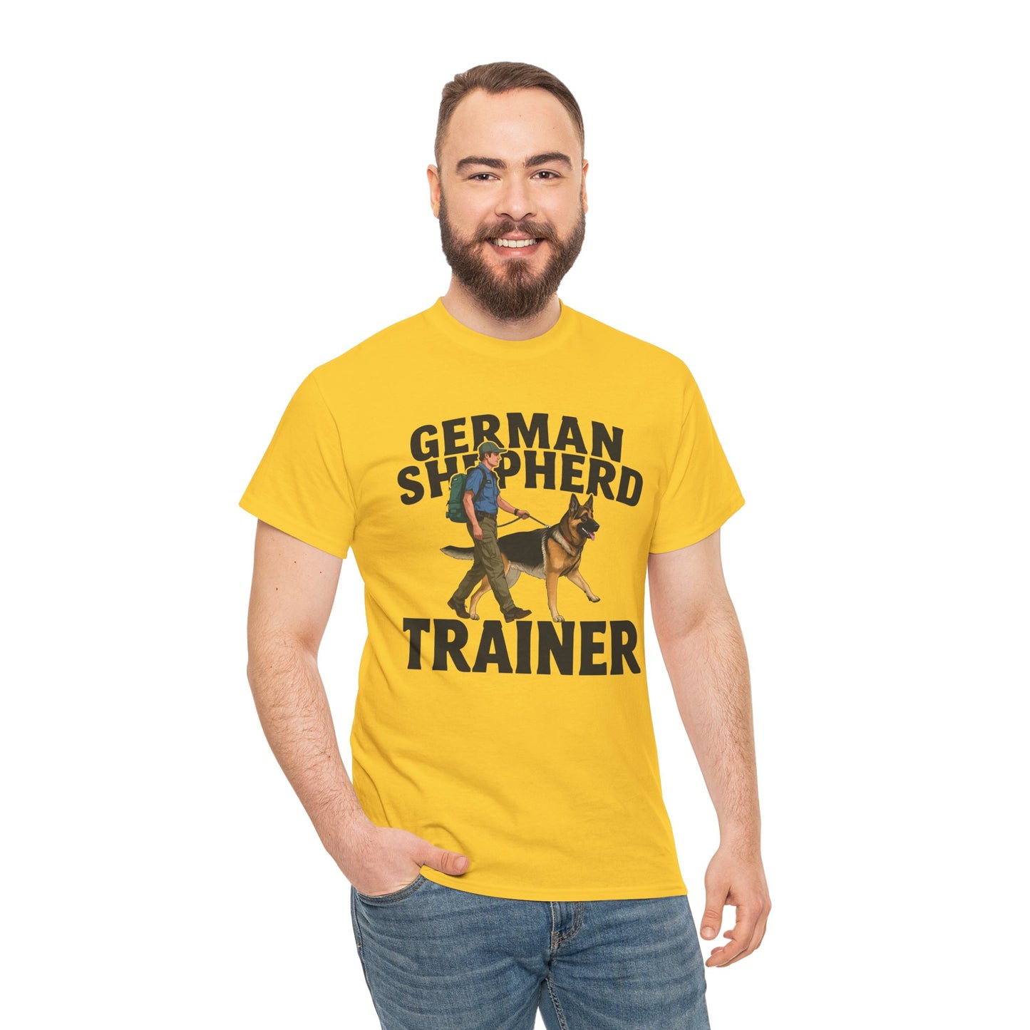 German Shepherd Trainer Tee - Man Holding a German Shepherd | Dog Lover Gift