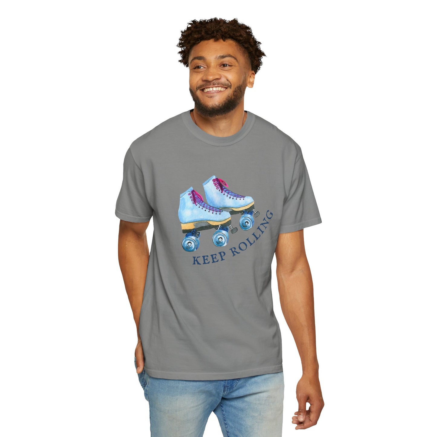 Keep Rolling Retro Roller Skates Tee, Vintage Skate T-shirt, Unisex Garment-Dyed Shirt, Fun Gift for Skating Lovers, Summer Apparel
