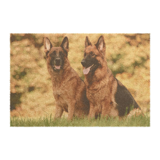 Dog Lover's Doormat Featuring Two German Shepherds Sitting on the Grass