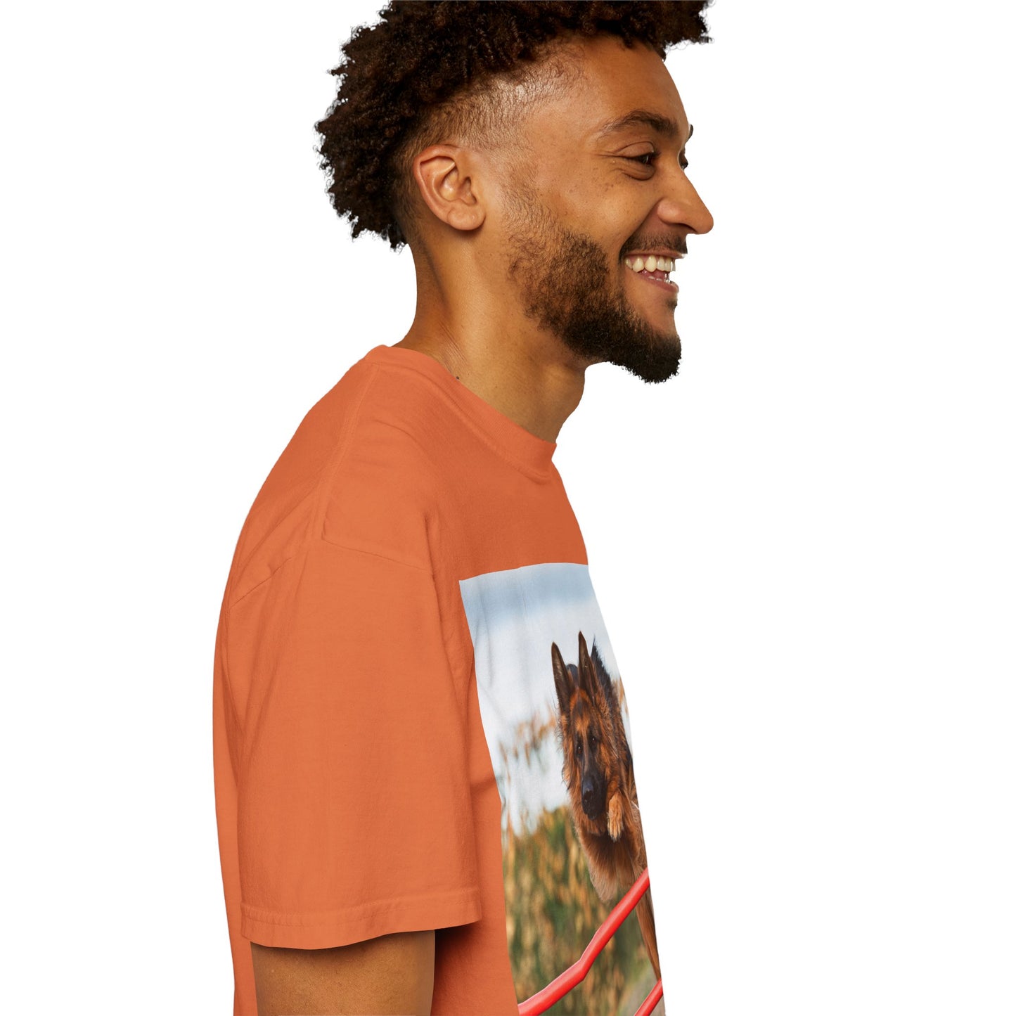 Dog Lover Unisex T-Shirt  Featuring Photograph of Showline German Shepherd Jumping Agility Fence