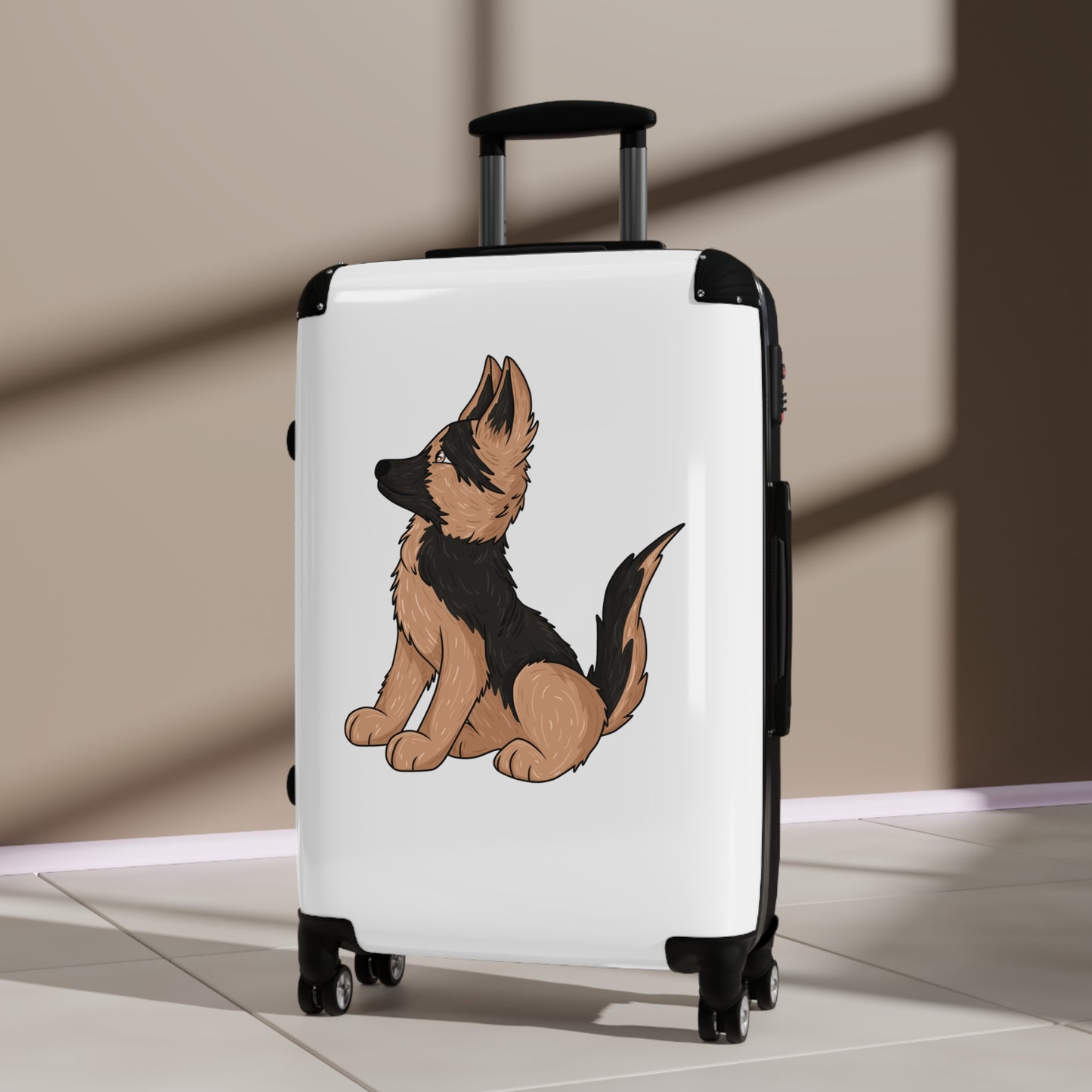 Personalized Dog Lover Suitcase - Featuring Cute German Shepherd Puppy Looking Upward