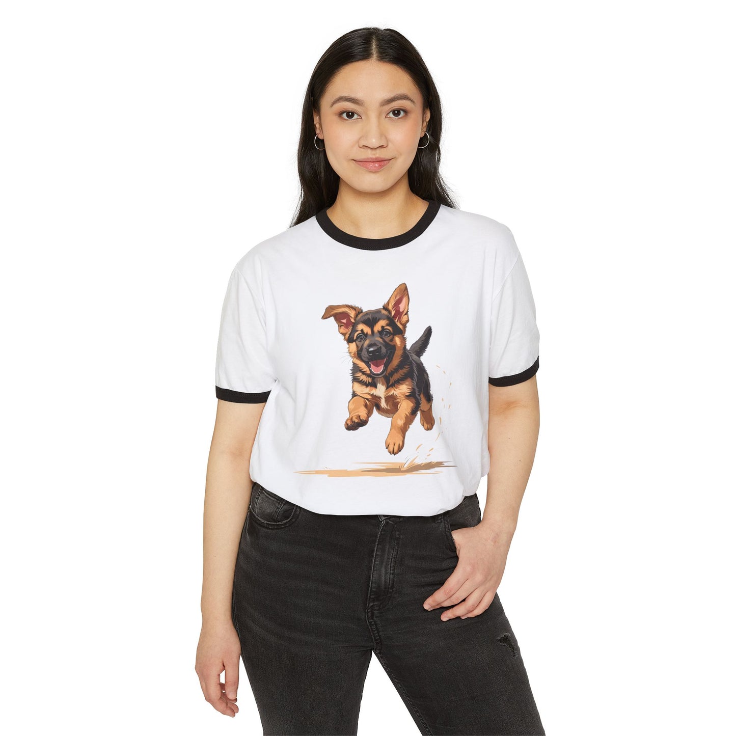 Adorable Puppy Ringer T-Shirt, Dog Lover Gift, Unisex Cotton Tee, Pet Parent Apparel, Casual Wear, Birthday Gift