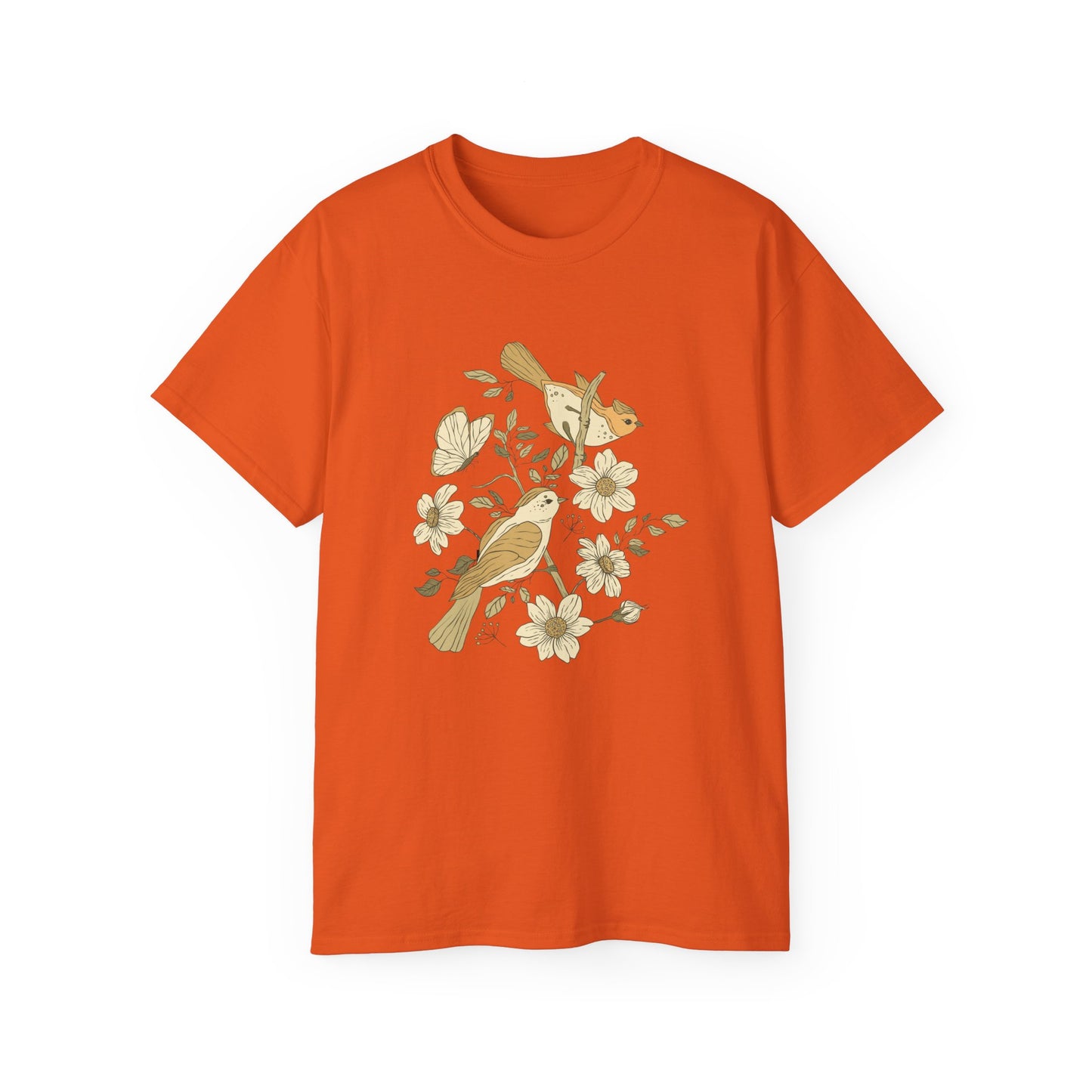 Nature-Inspired Unisex Tee, Floral Bird Print T-Shirt, Gift for Nature Lovers, Spring Fashion, Eco-Friendly Casual Wear