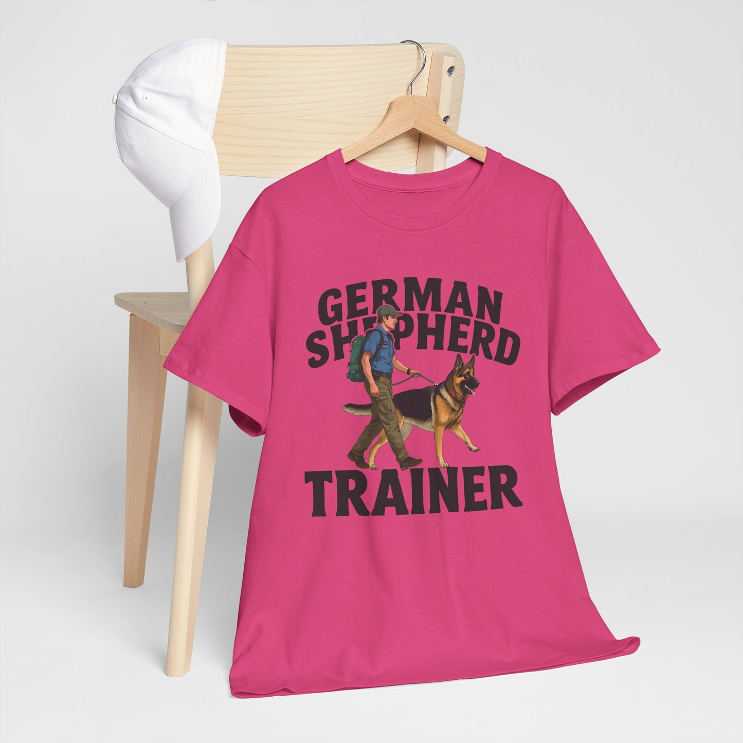 German Shepherd Trainer Tee - Man Holding a German Shepherd | Dog Lover Gift