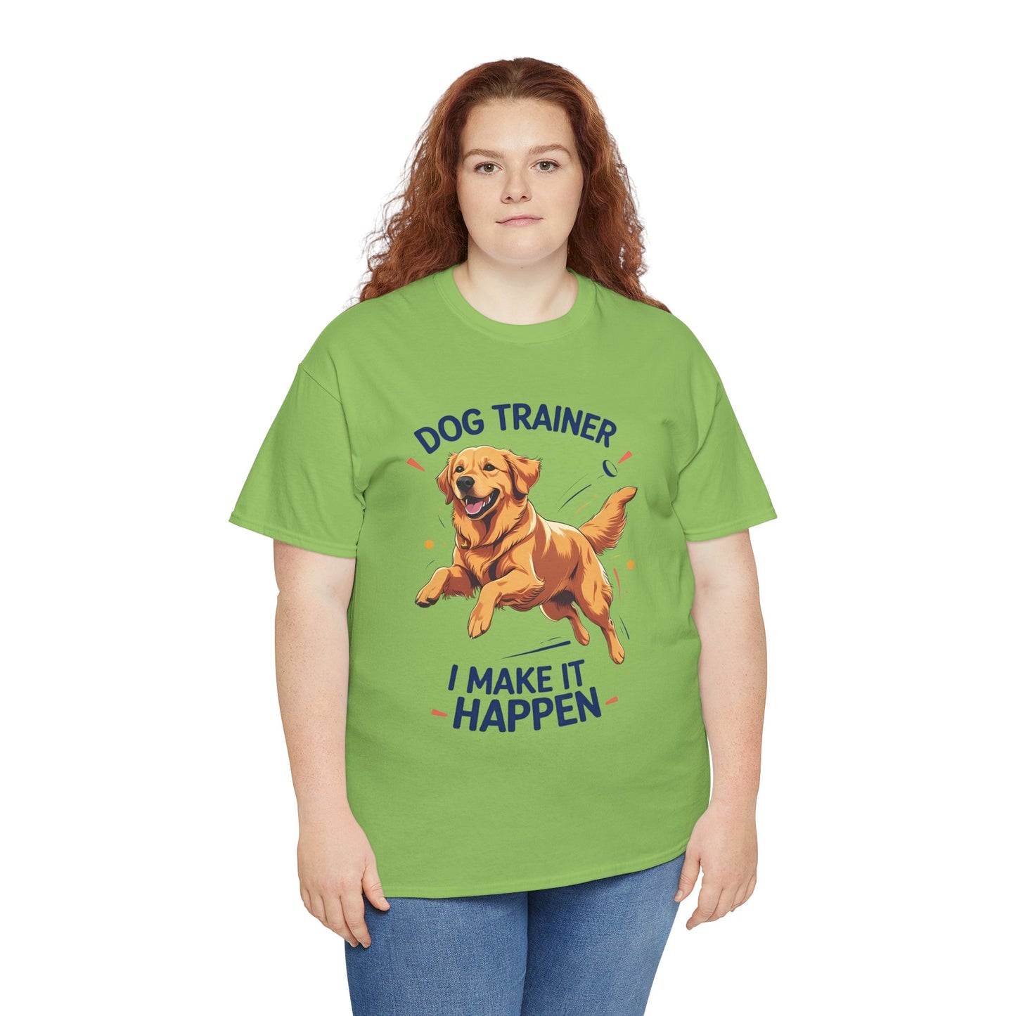 Dog Trainer Unisex Heavy Cotton Tee - I Make It Happen, Golden Retriever, Training Sessions, Gifts, Casual Wear, Animal Enthusiasts