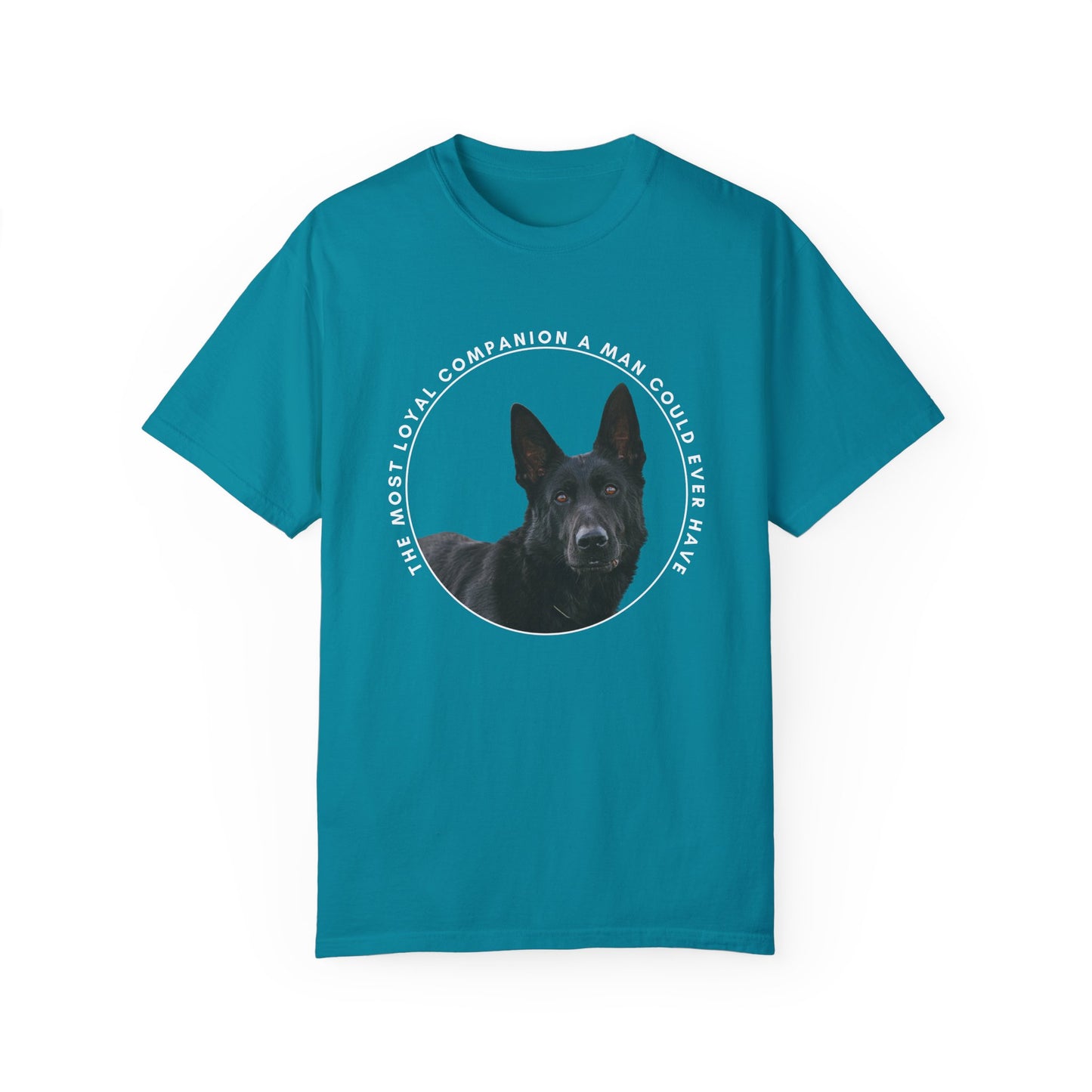 Unisex Dog Lover's T-Shirt With DDR German Shepherd and Quote The Most Loyal Companion a Man Could Ever Have