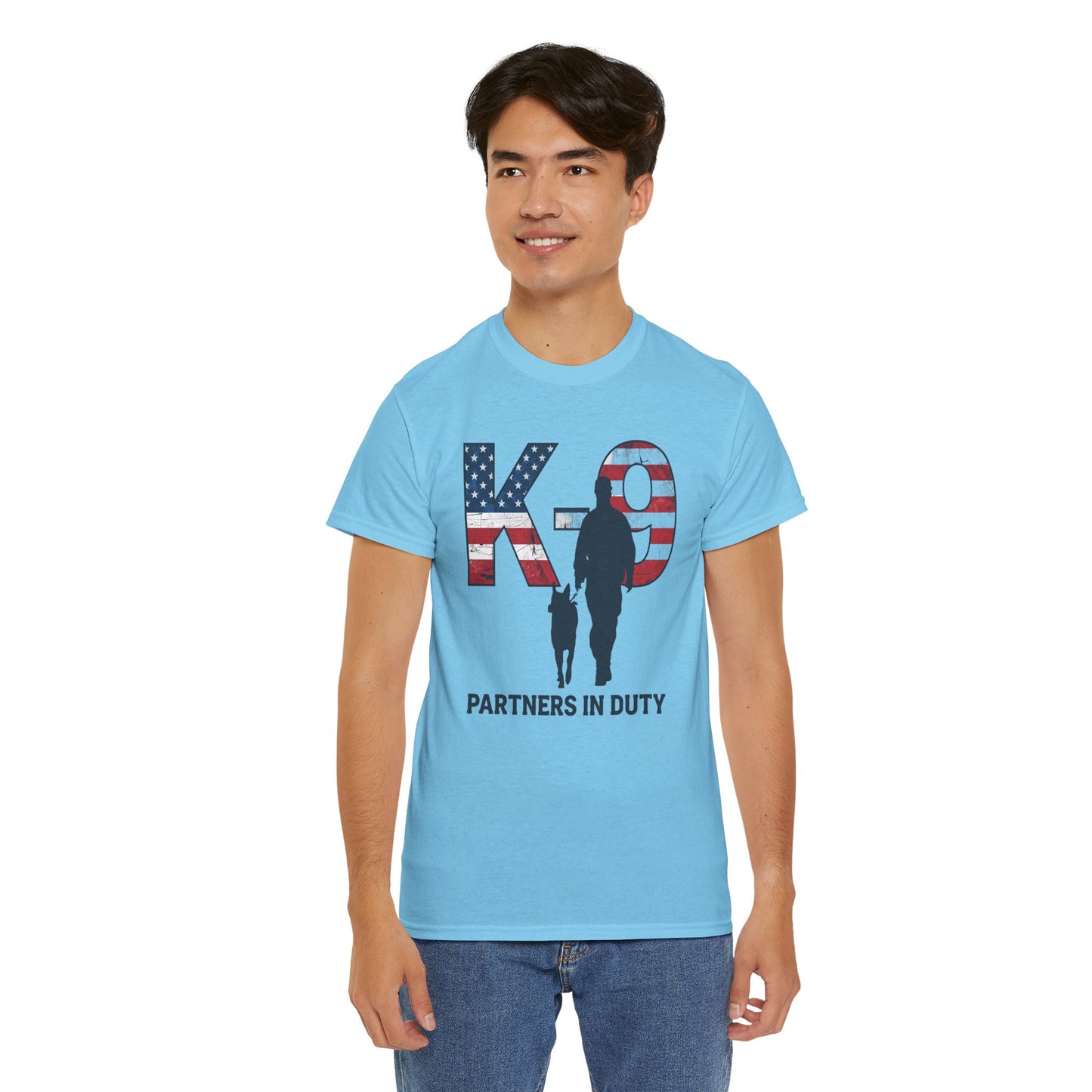 Patriotic K-9 T-Shirt - Partners in Duty Tee | Unisex Heavy Cotton Tee for Dog Lovers, Military Support, Gifts for Dog Handlers