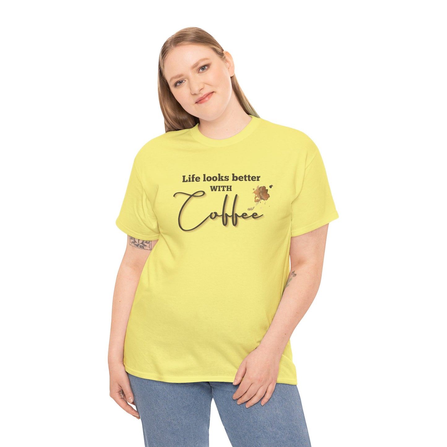 Life Looks Better with Coffee Tee | Unisex Cotton Tee for Coffee Lovers, Gift for Birthdays, Anniversaries, Casual Wear, Coffee-themed