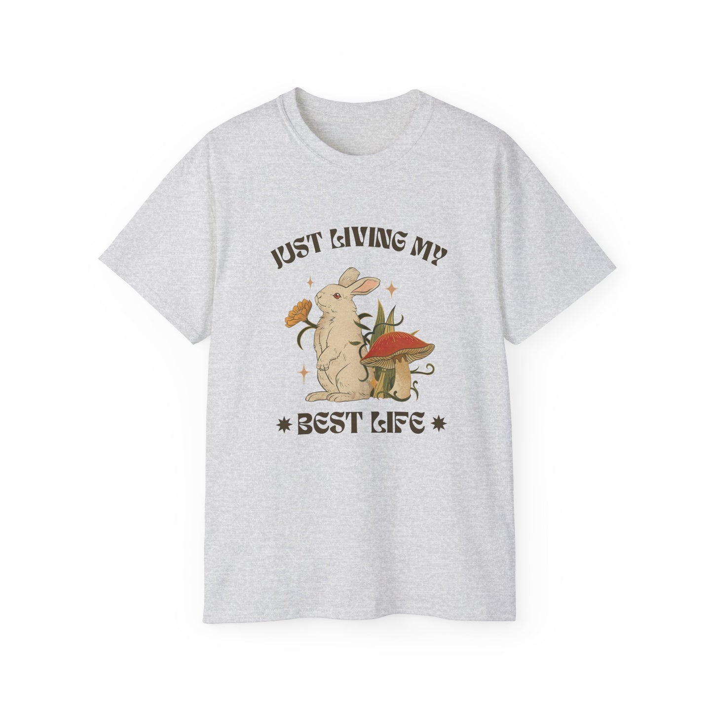 Unisex Ultra Cotton Tee - Just Living My Best Life Bunny Design, Cute Rabbit Shirt, Gift for Animal Lovers, Spring Fashion