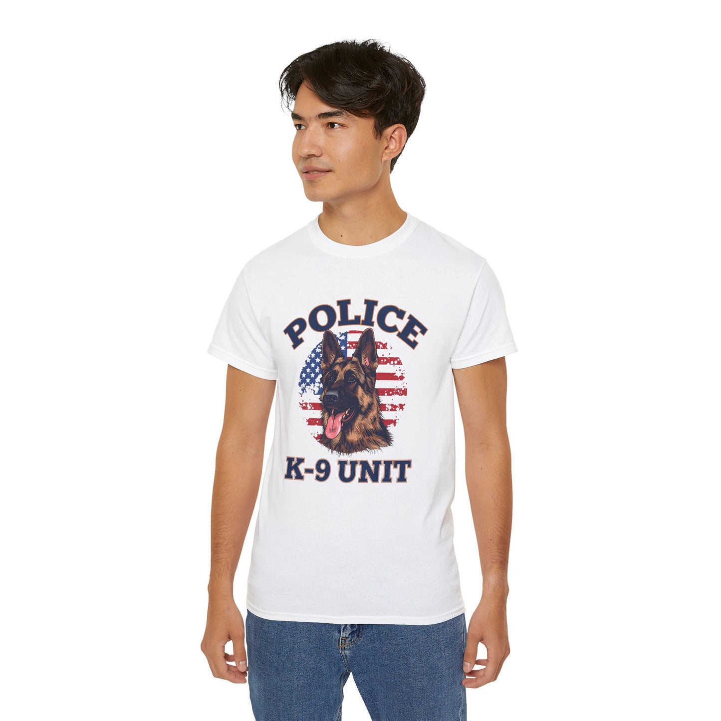 Patriotic Police K-9 Unit Tee for Dog Lovers, Unisex Cotton T-Shirt, Dog Handler Gift, Gifts for Law Enforcement