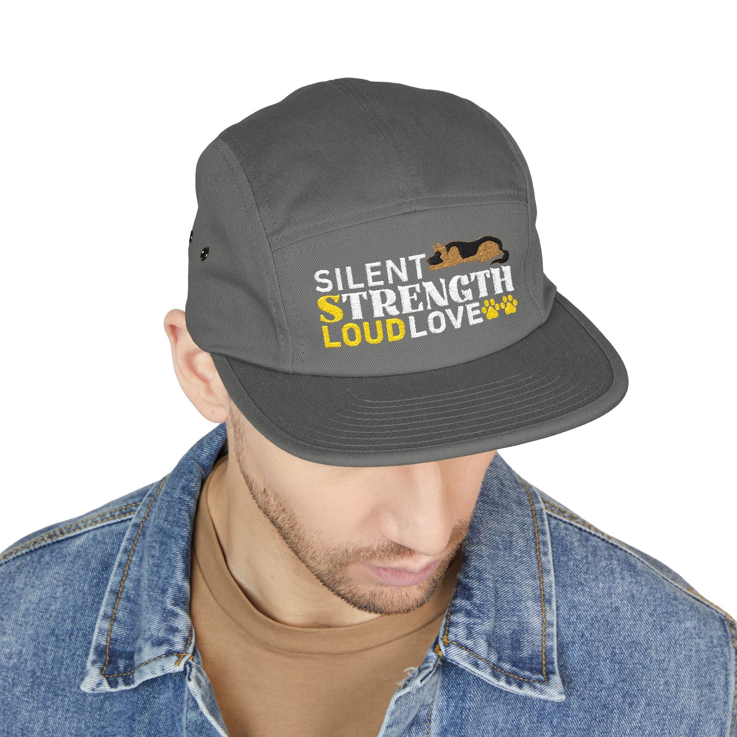5 Panel Embroidered German Shepherd Cap - Silent Strength, Loud Love
