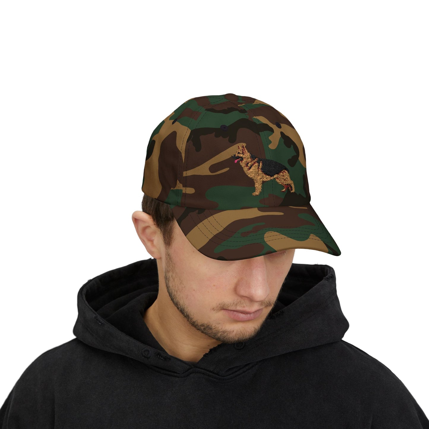 Embroidered Dog Dad Cap - German Shepherd Standing in a Show Stance