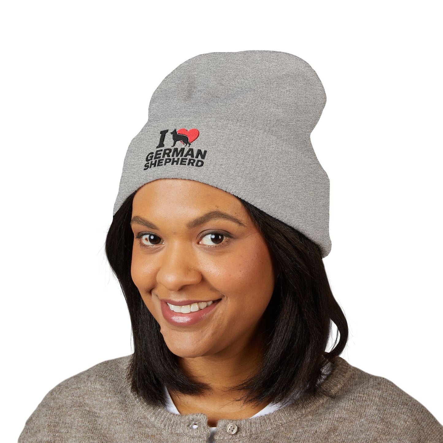 I Love German Shepherd Embroidered Classic Cuffed Beanie