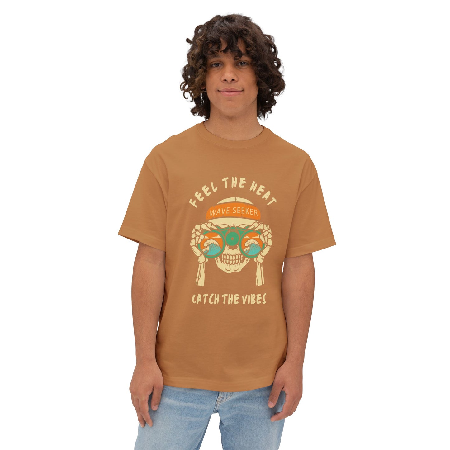 Feel The Heat Catch the Vibes Boxy Tee | Unisex Oversized T-Shirt, Beachwear, Surfing Apparel, Summer Tees, Gifts for Wave Seekers