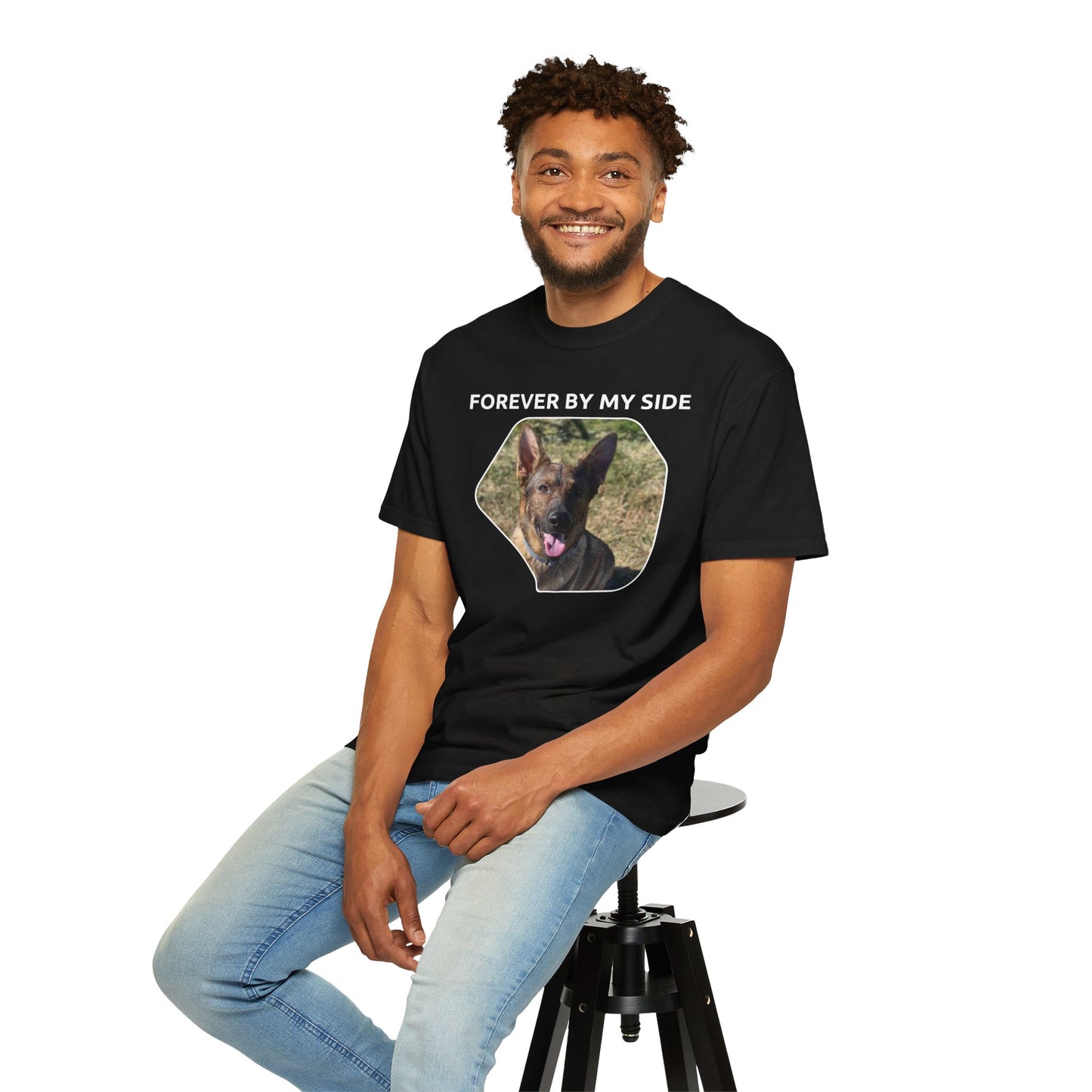Unisex Dog Lover T-Shirt With Sable German Shepherd and Caption Forever By My Side