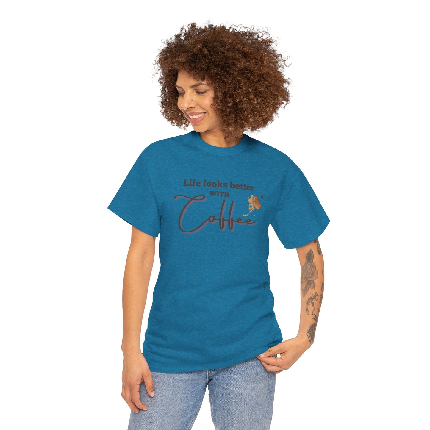 Life Looks Better with Coffee Tee | Unisex Cotton Tee for Coffee Lovers, Gift for Birthdays, Anniversaries, Casual Wear, Coffee-themed