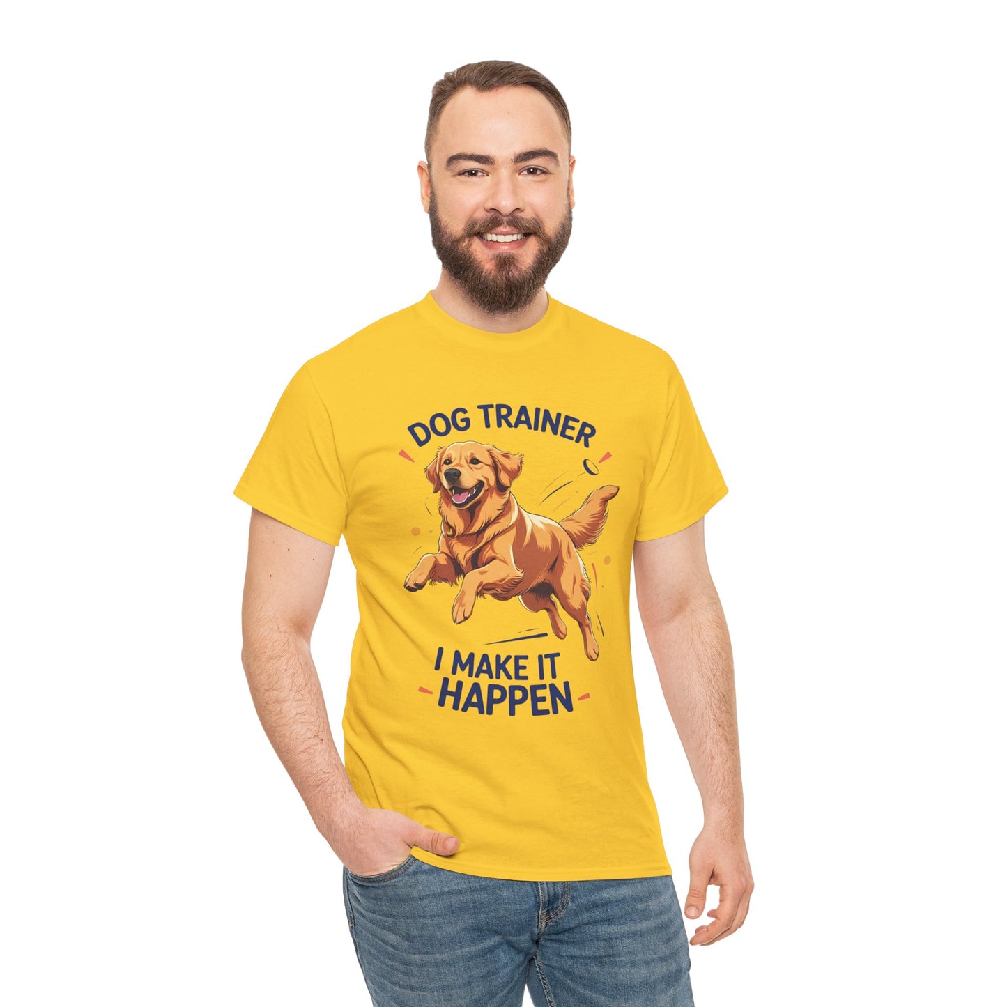 Dog Trainer Unisex Heavy Cotton Tee - I Make It Happen, Golden Retriever, Training Sessions, Gifts, Casual Wear, Animal Enthusiasts